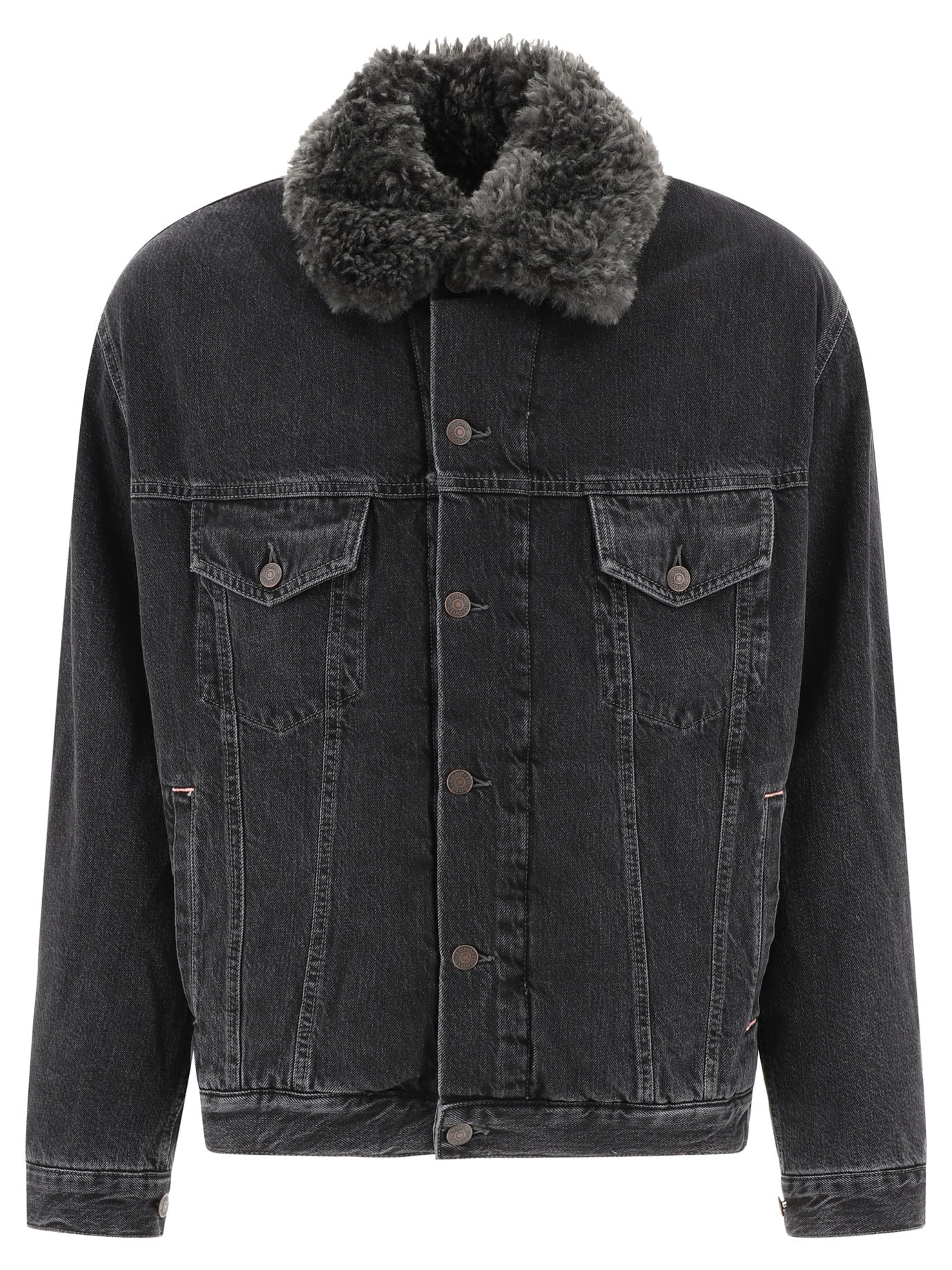 Acne Studios-Lined Denim Jacket With Faux-Fur Collar Giacche Nero-Donna