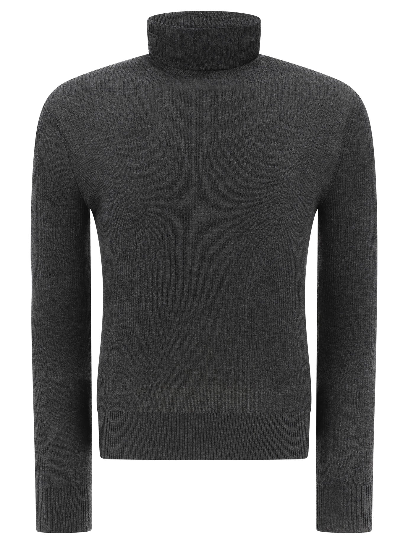 Tom Ford-Ribbed Turtleneck Sweater Knitwear Grey-Uomo