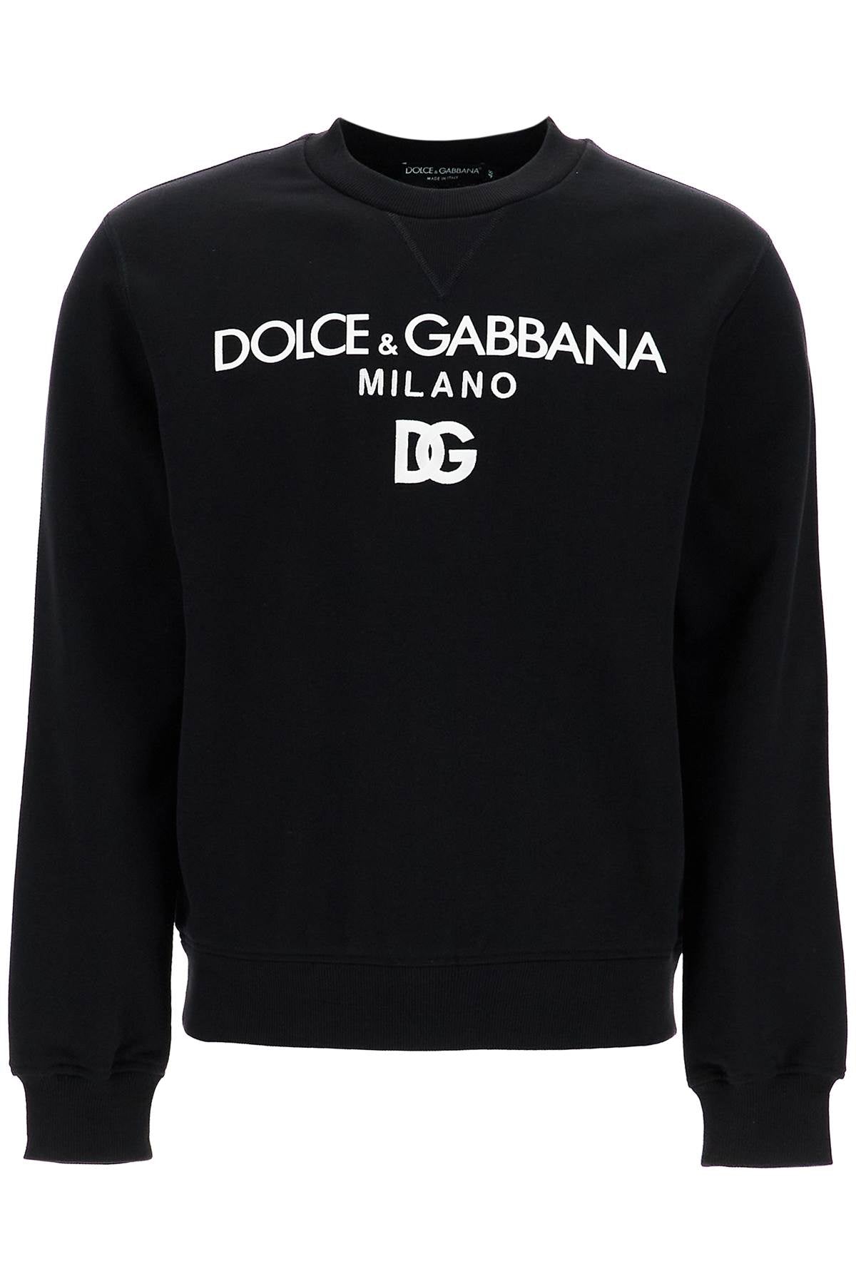 Dolce & Gabbana-Felpa Girocollo Con Ricamo Dg E Stampa Logo Lettering-Uomo