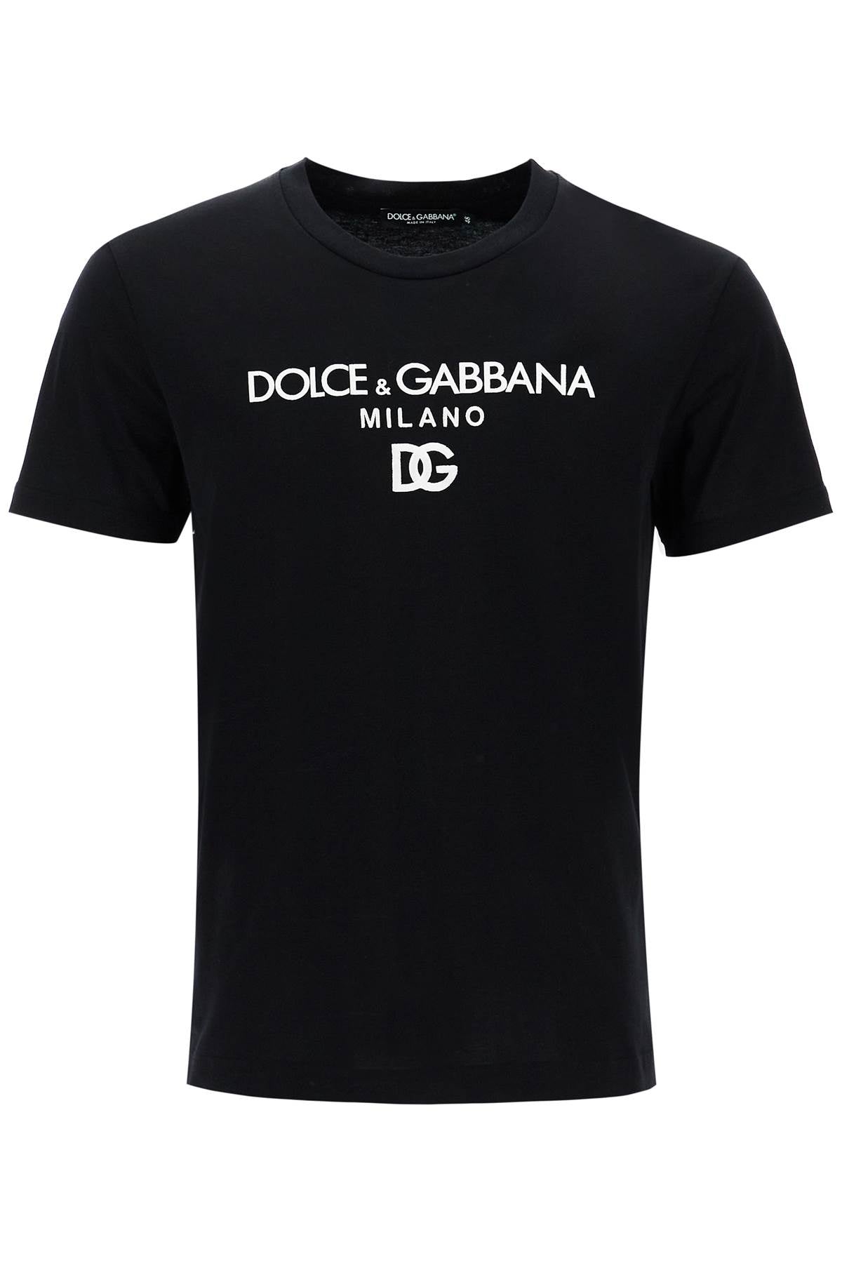 Dolce & Gabbana-T Shirt Con Ricamo Dg E Stampa Logo Lettering-Uomo