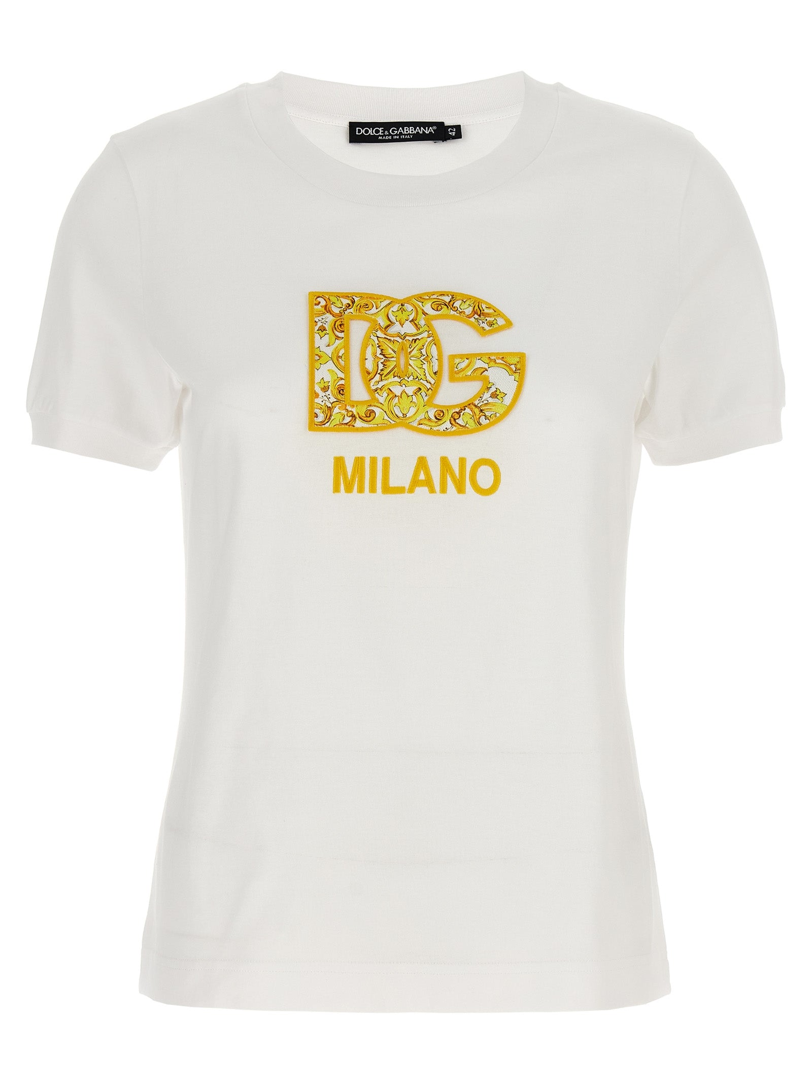 Dolce & Gabbana-Patch Logo T Shirt Marrone-Donna