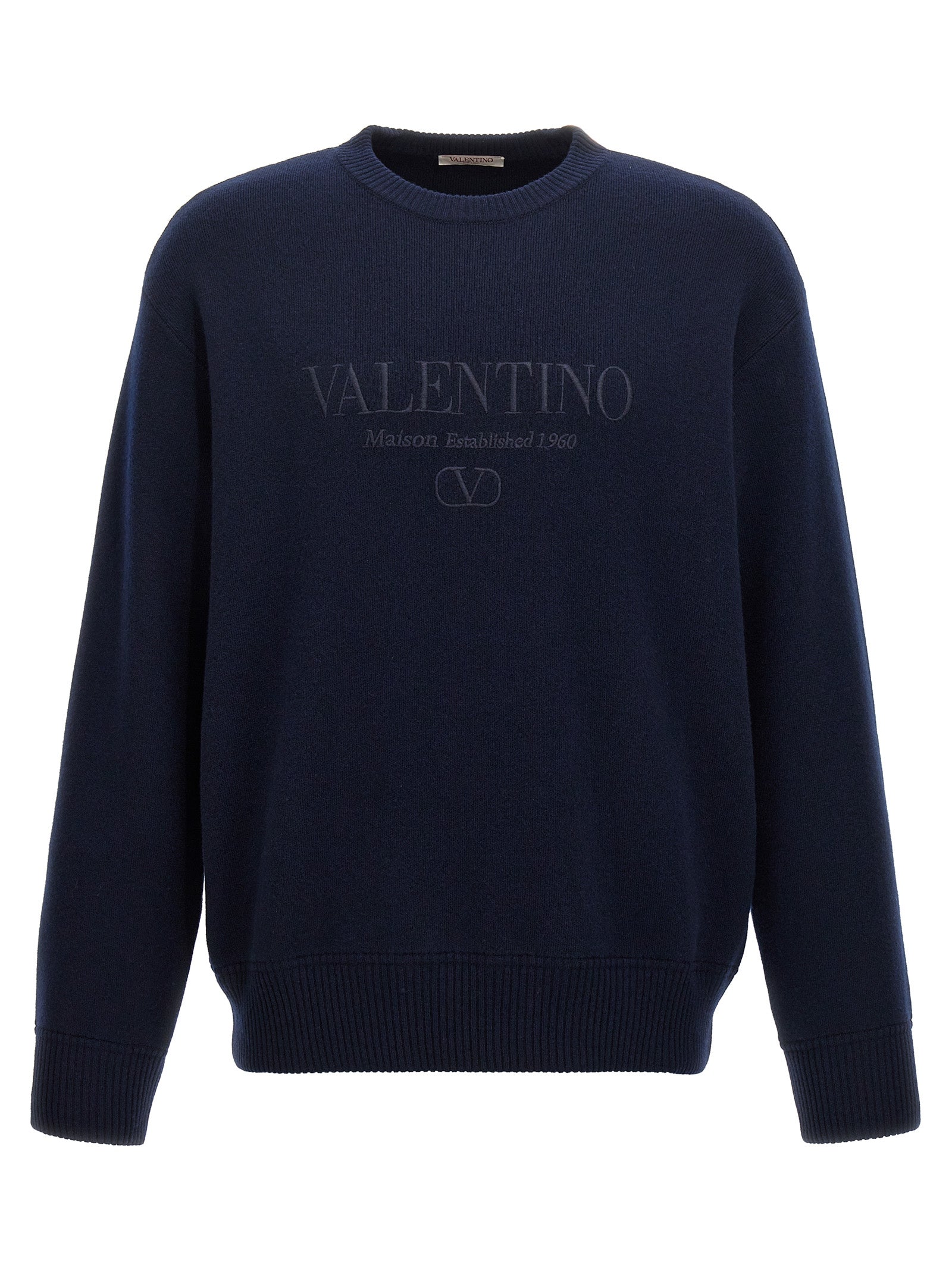 Valentino Garavani-Embroidery Sweater Maglioni Blu-Uomo