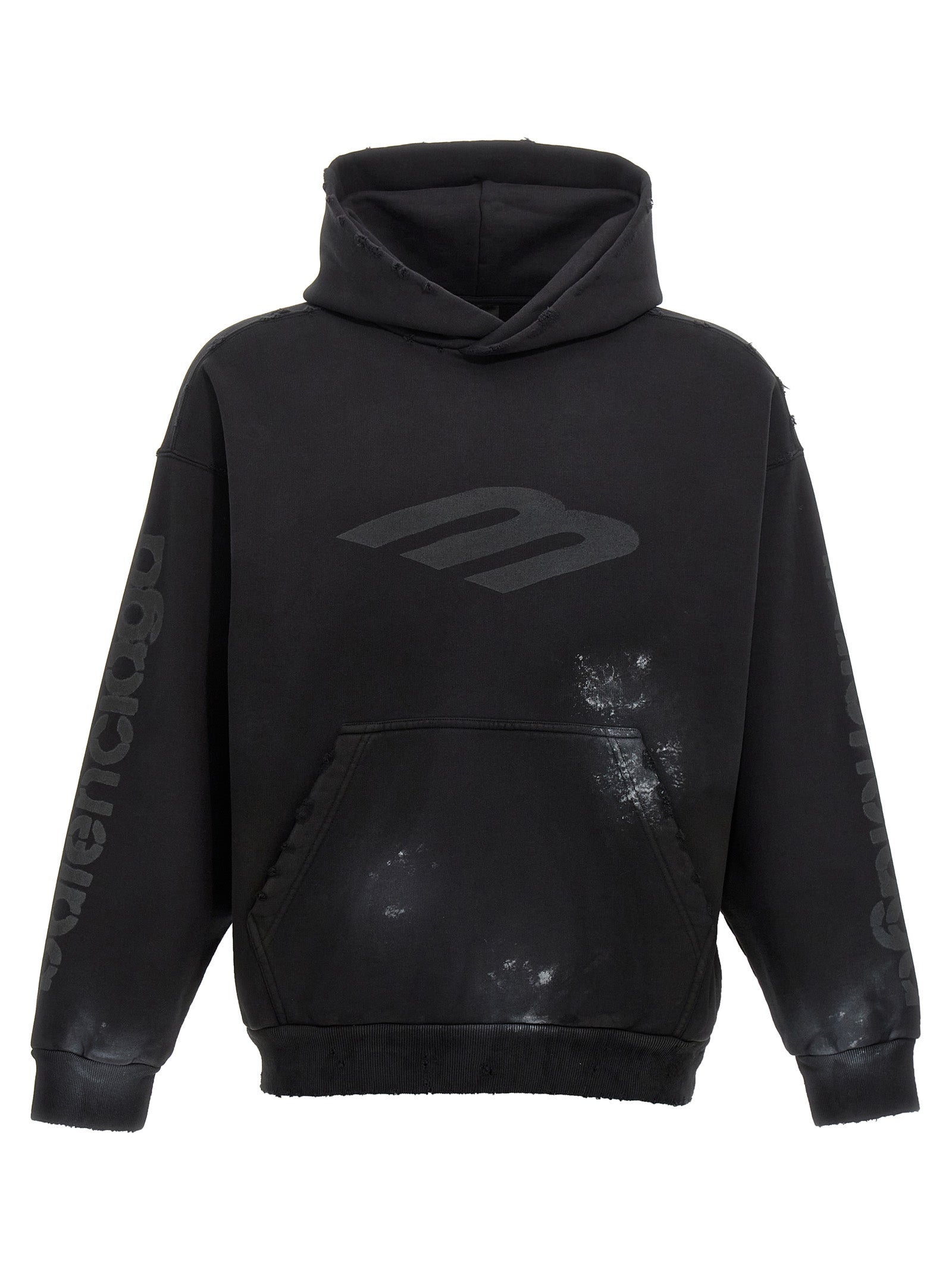 Balenciaga-Logo Print Hoodie Felpe Nero-Uomo