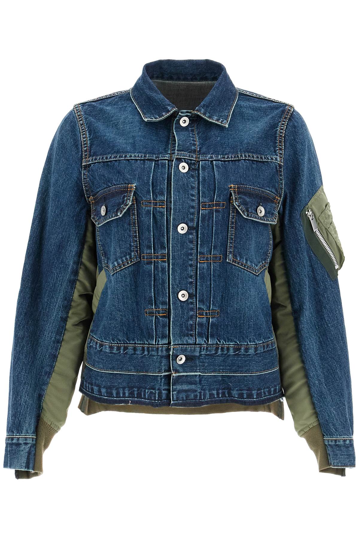 Sacai-Giacca In Denim E Nylon-Donna