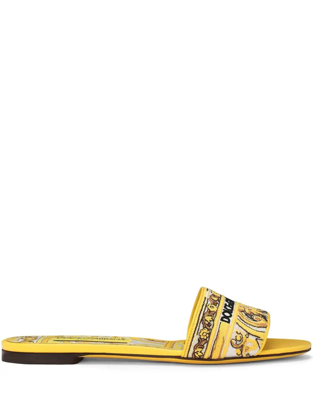 Dolce & Gabbana-Sandali slides Bianca con stampa maioliche-Donna