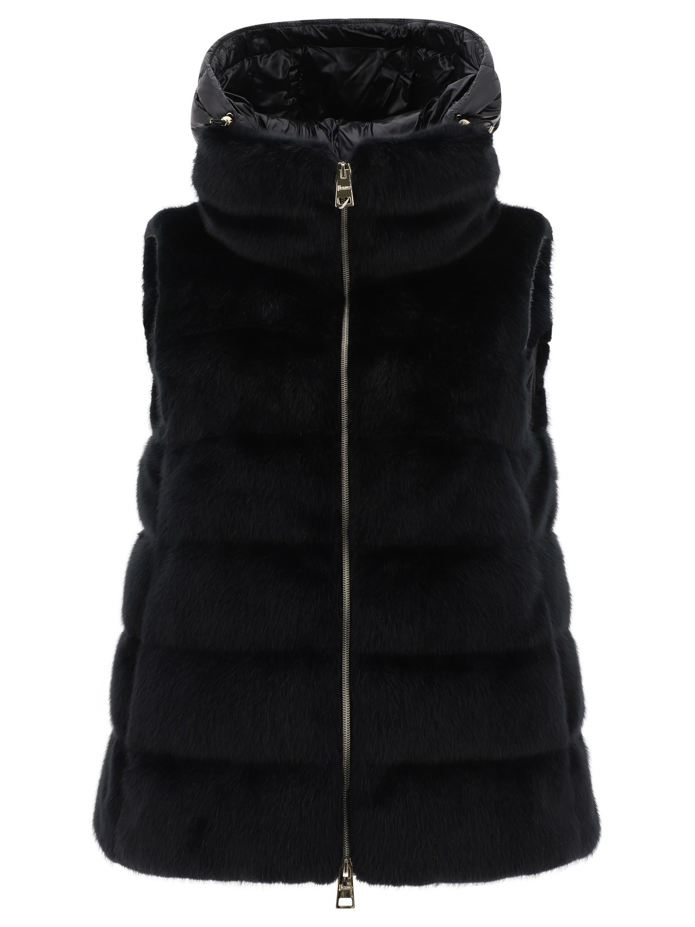 Herno-Faux Fur Sleeve Coat Giacche Nero-Donna