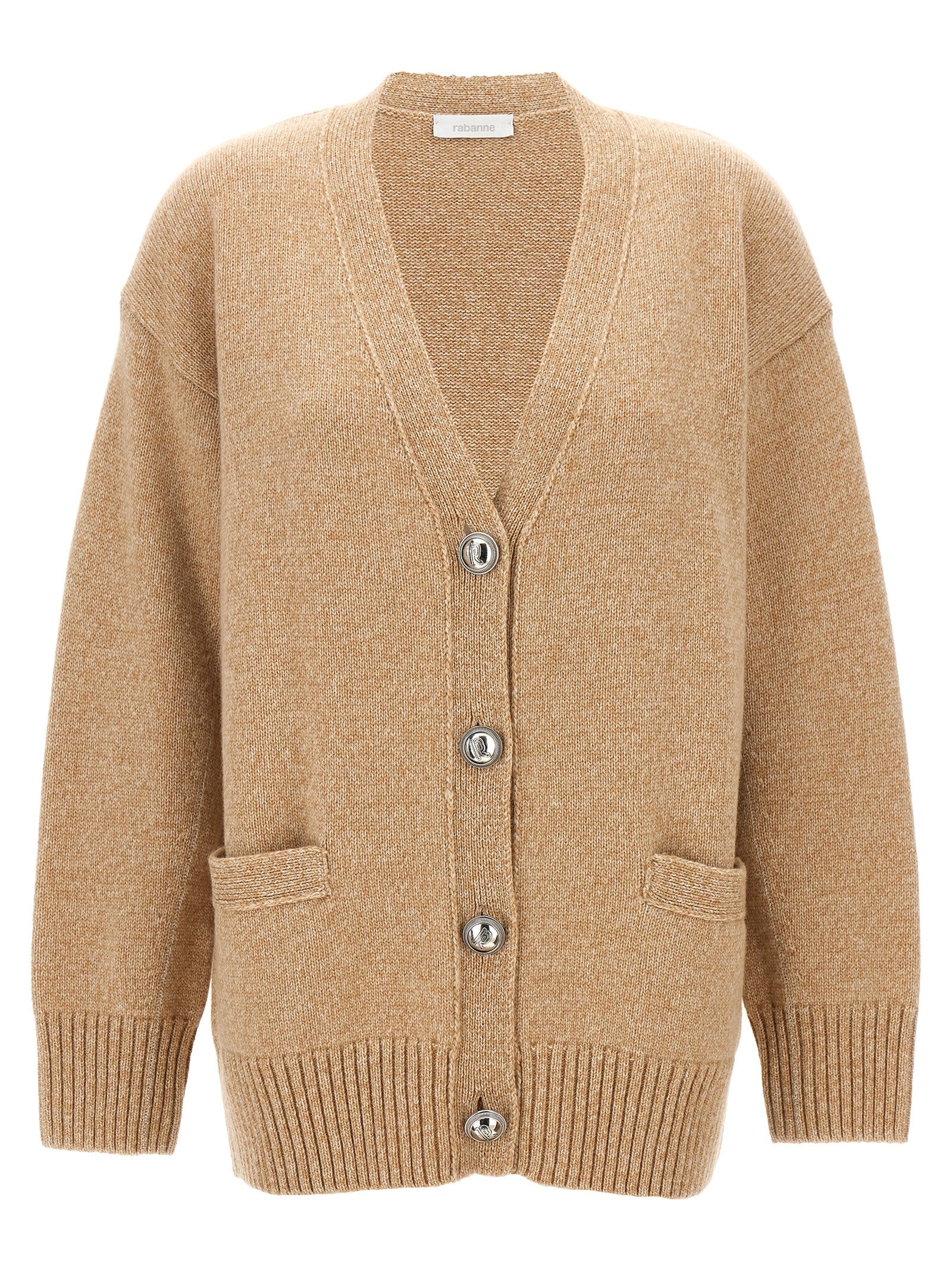 Paco Rabanne-Logo Buttons Cardigan Maglioni Beige-Donna