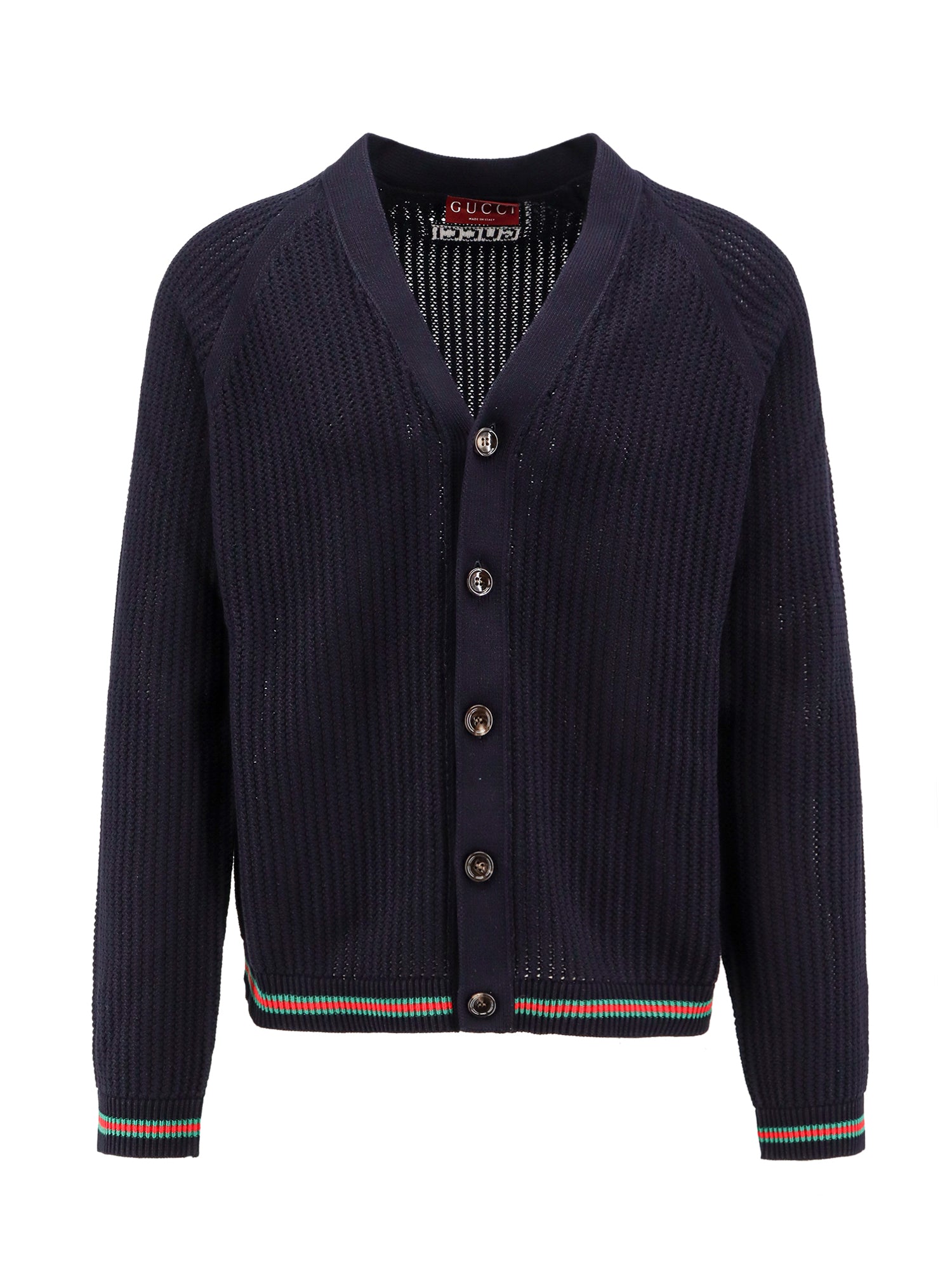 Gucci-Cardigan in cotone Ajour con Nastro Web-Uomo