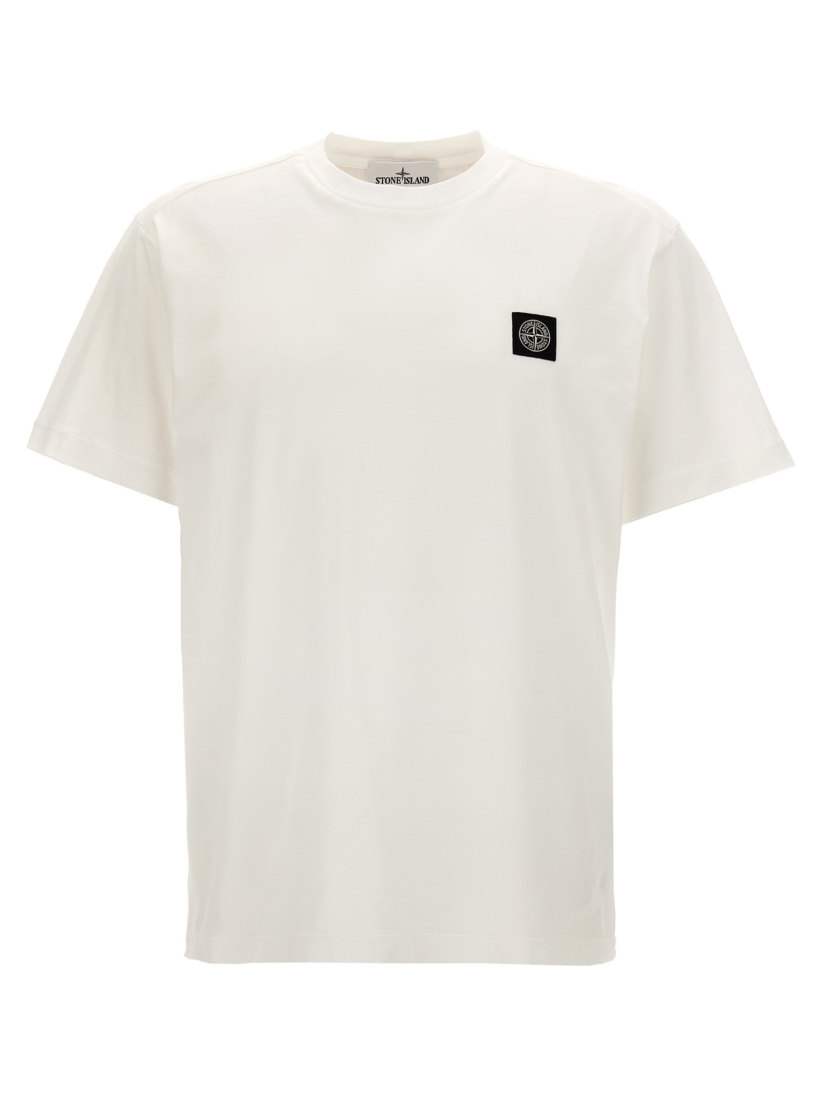 Stone Island-Logo Patch T Shirt Bianco-Uomo