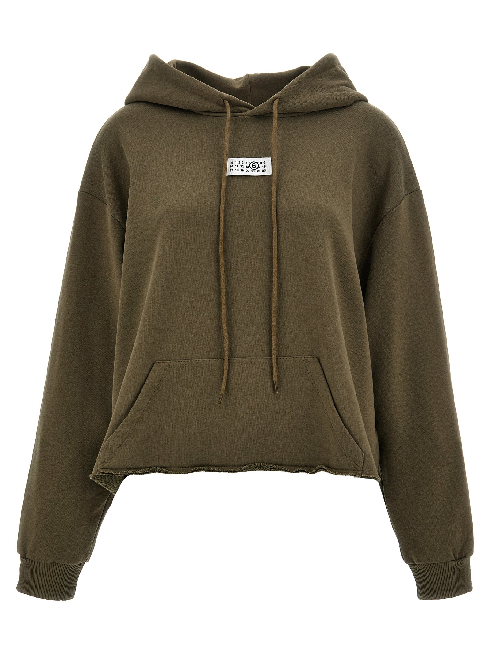 Mm6 Maison Margiela-Logo Label Hoodie Felpe Verde-Donna