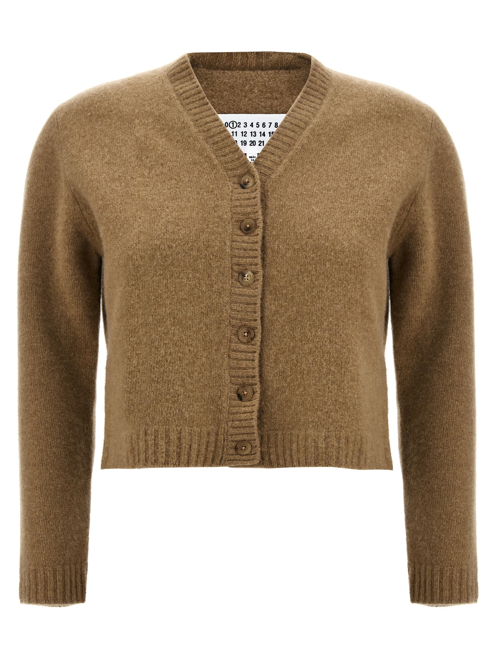 Maison Margiela-Cropped Wool Cardigan Maglioni Beige-Donna