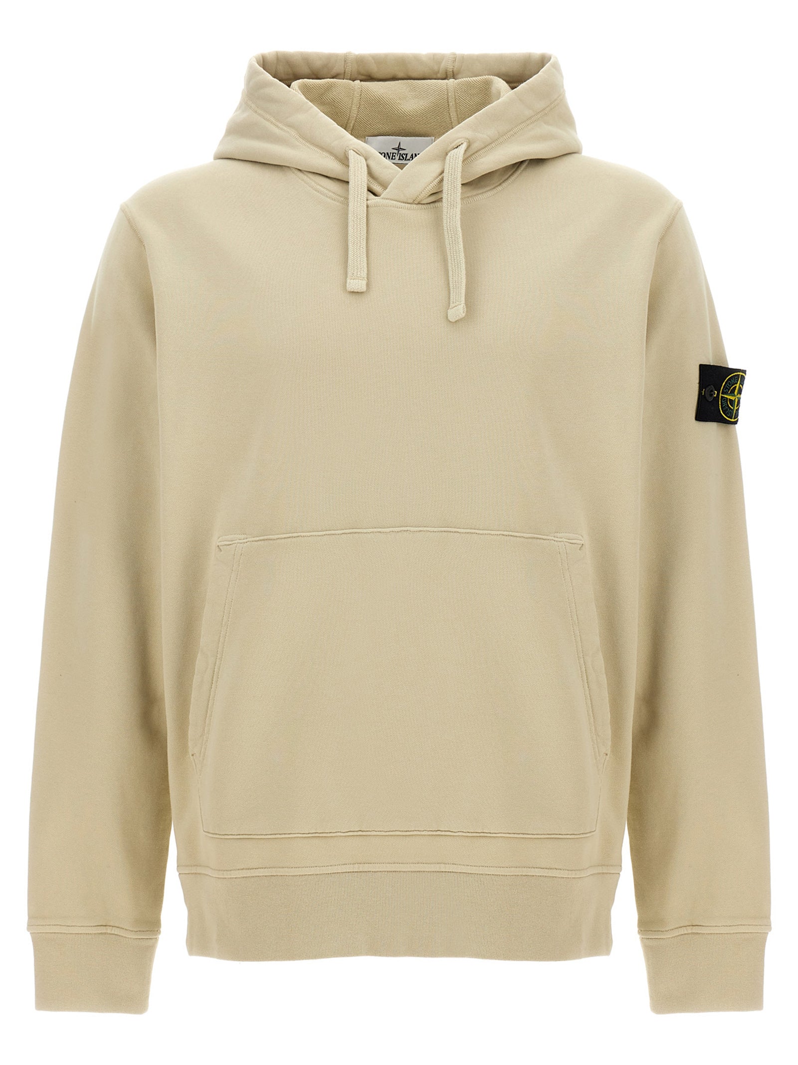 Stone Island-Logo Patch Hoodie Felpe Beige-Uomo