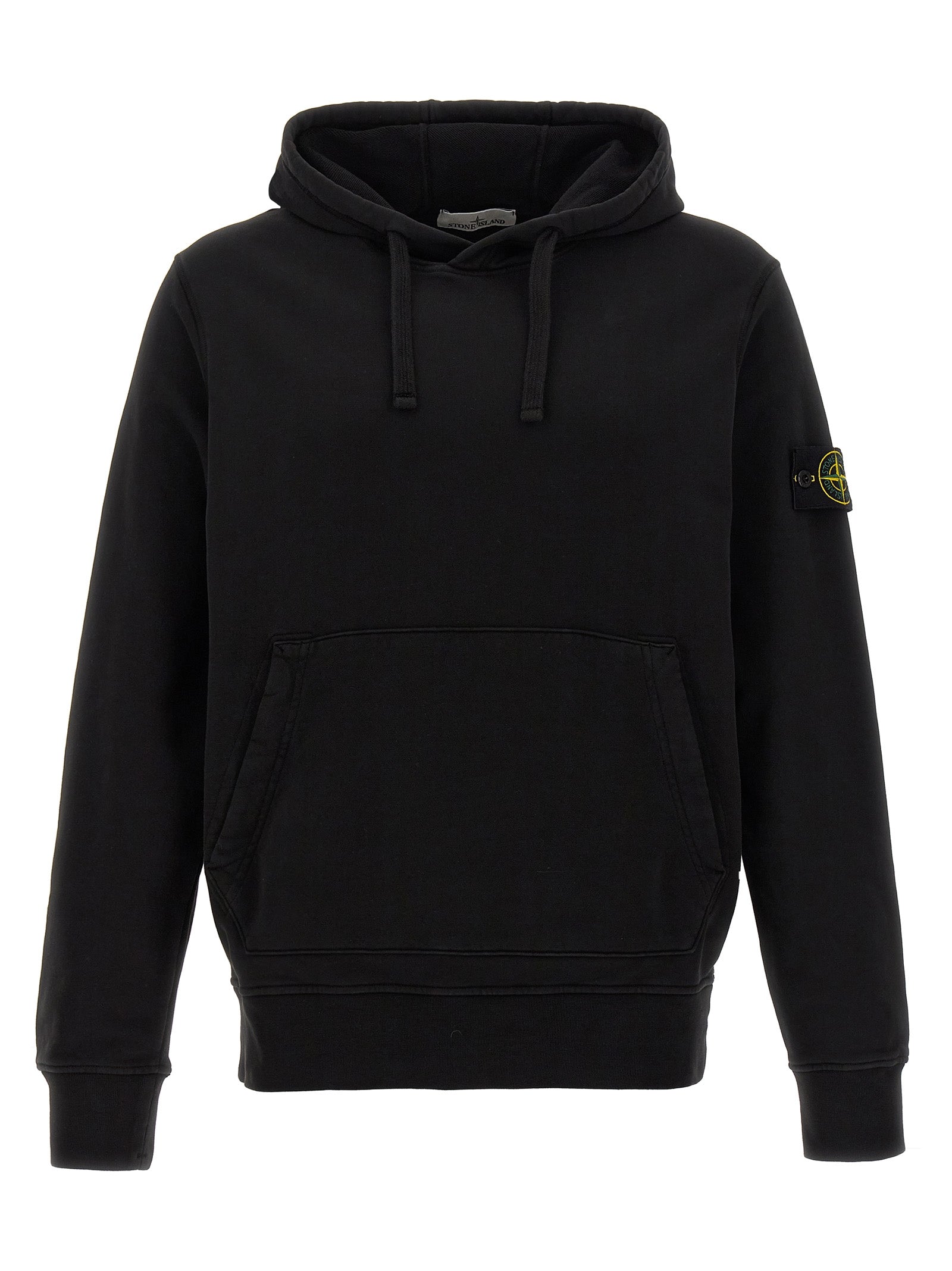 Stone Island-Logo Patch Hoodie Felpe Nero-Uomo