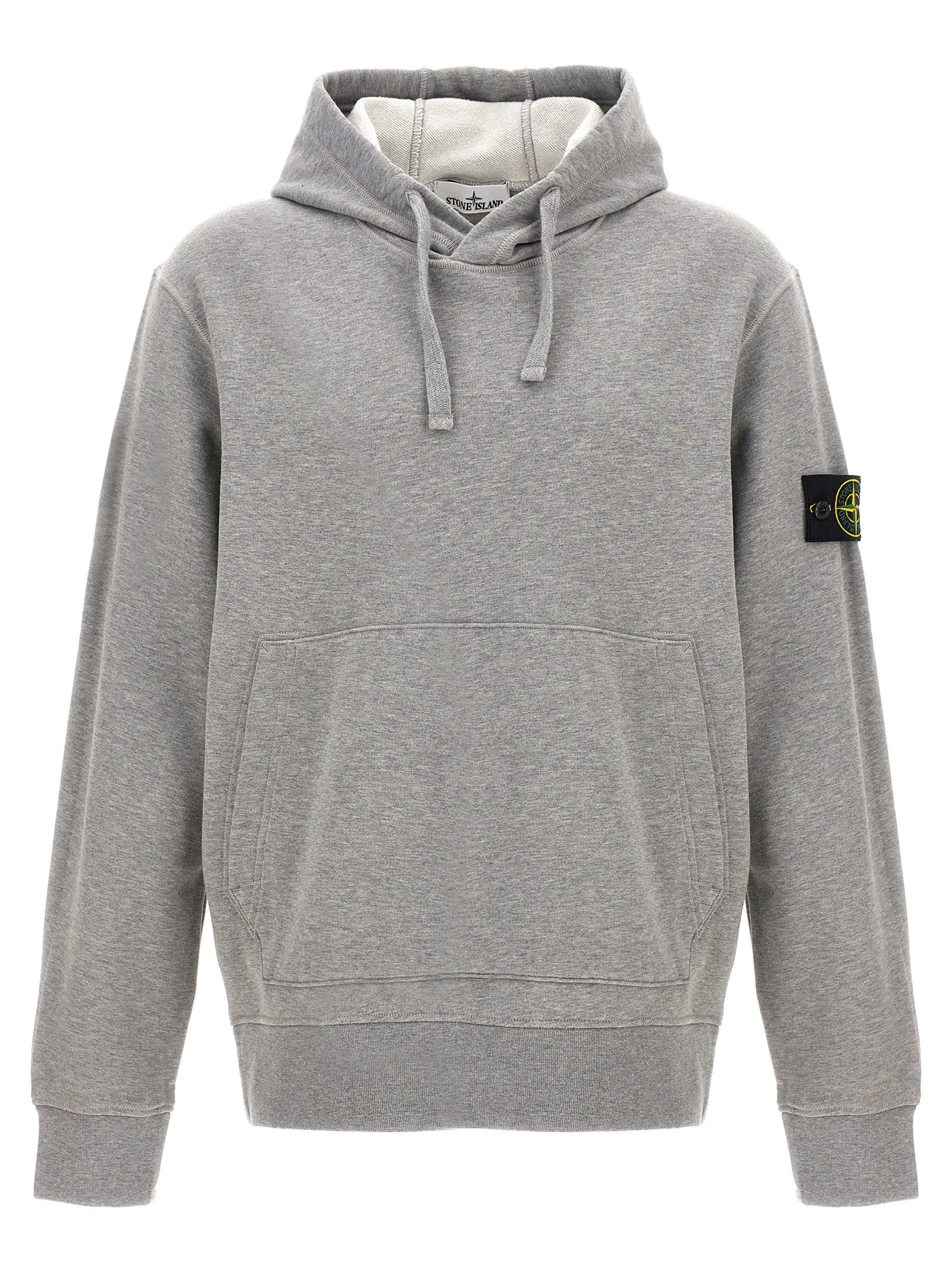 Stone Island-Logo Patch Hoodie Felpe Grigio-Uomo