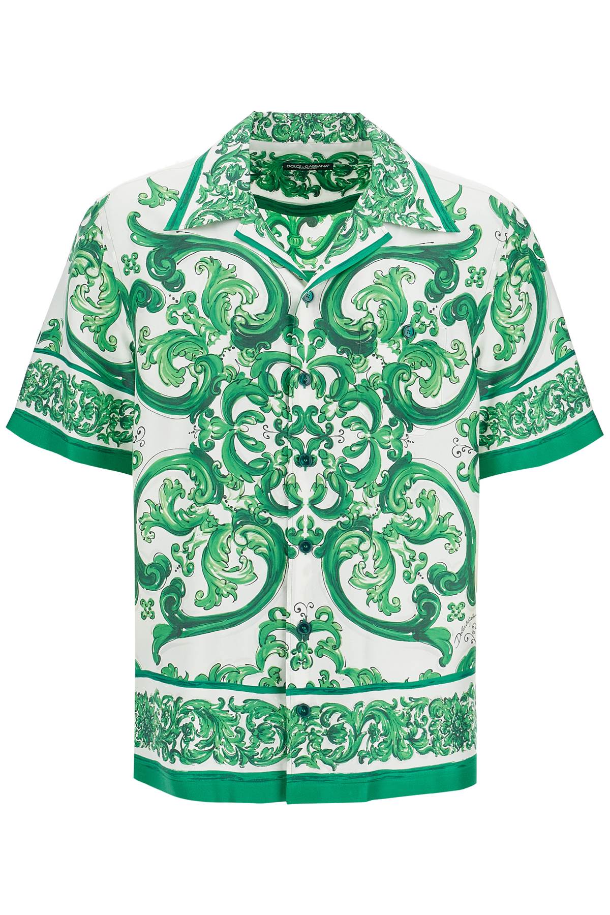 Dolce & Gabbana-Camicia Hawaii In Twill Di Seta Stampa Maiolica-Uomo