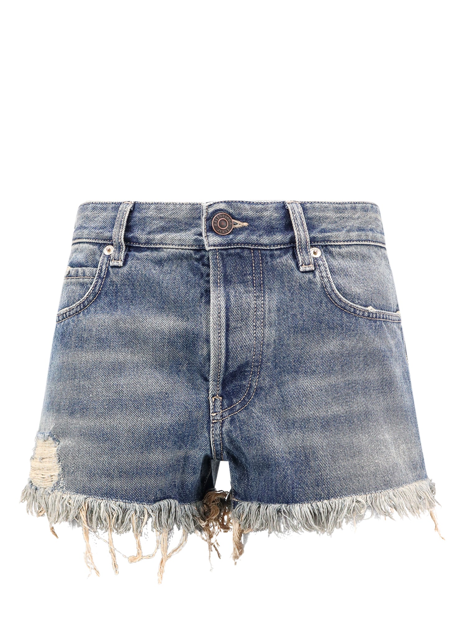 Balenciaga-Shorts in denim con patch logo posteriore-Donna