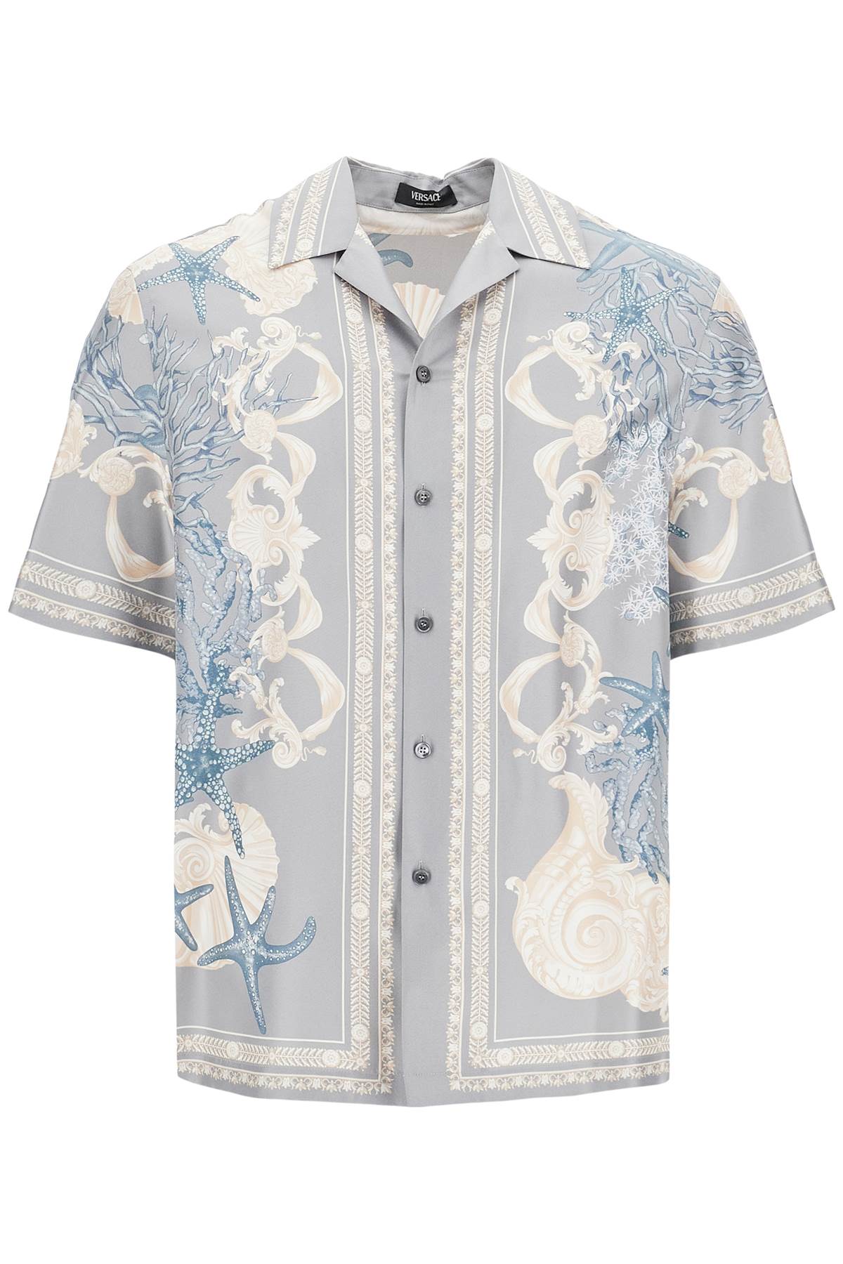 Versace-Camicia Bowling In Seta Stampata Barocco Sea-Uomo