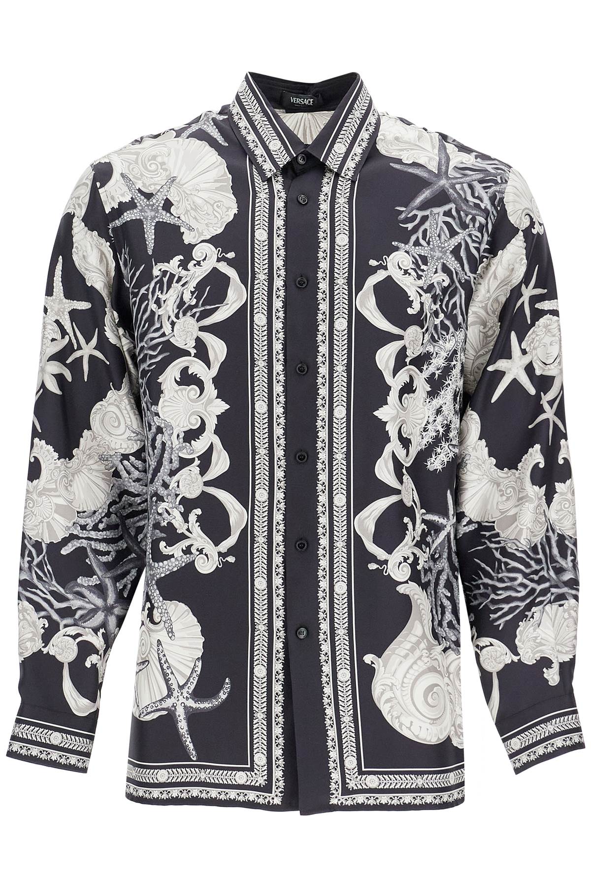 Versace-Camicia In Seta Barocco Sea-Uomo