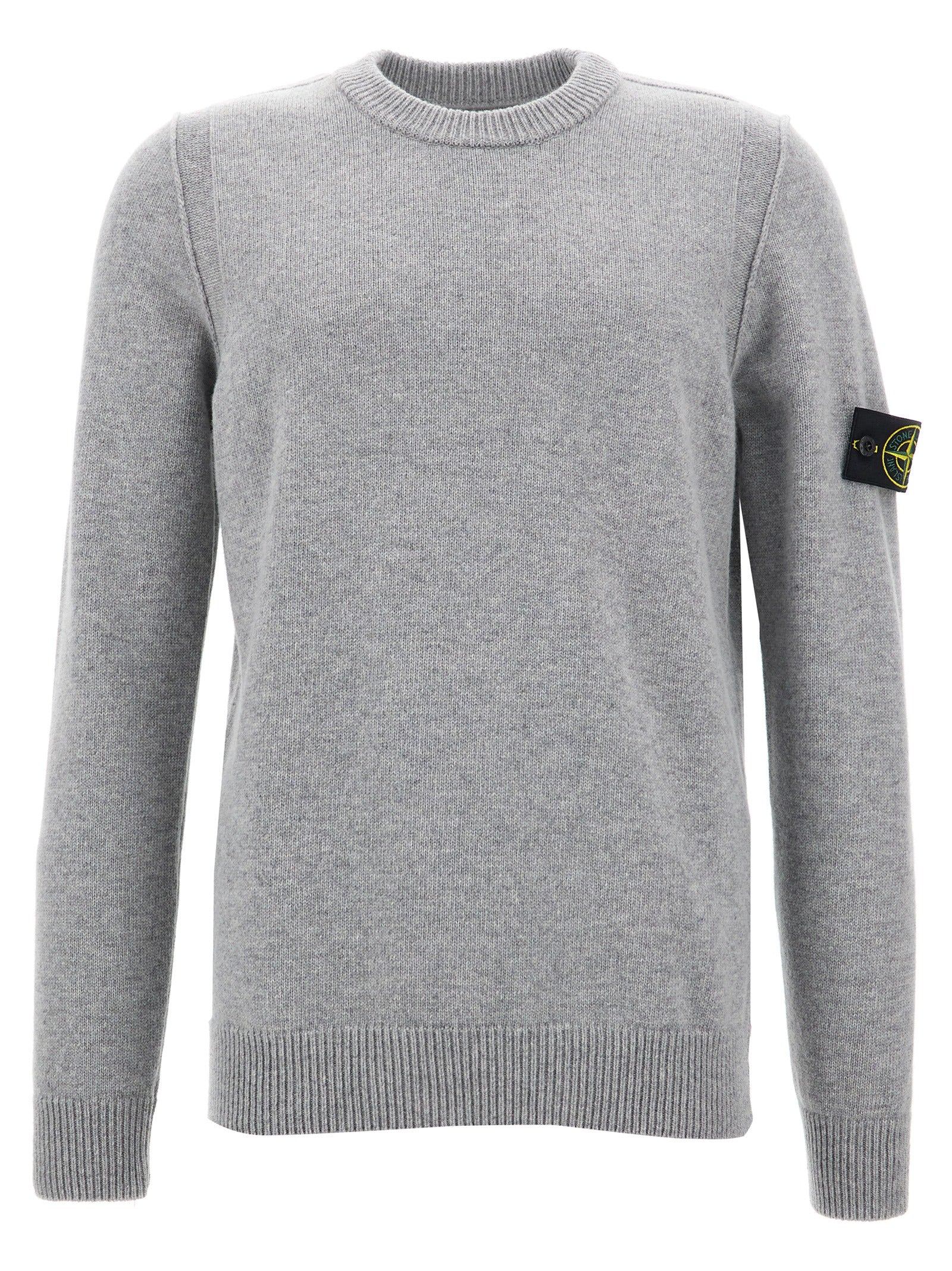 Stone Island-Logo Patch Sweater Maglioni Grigio-Uomo