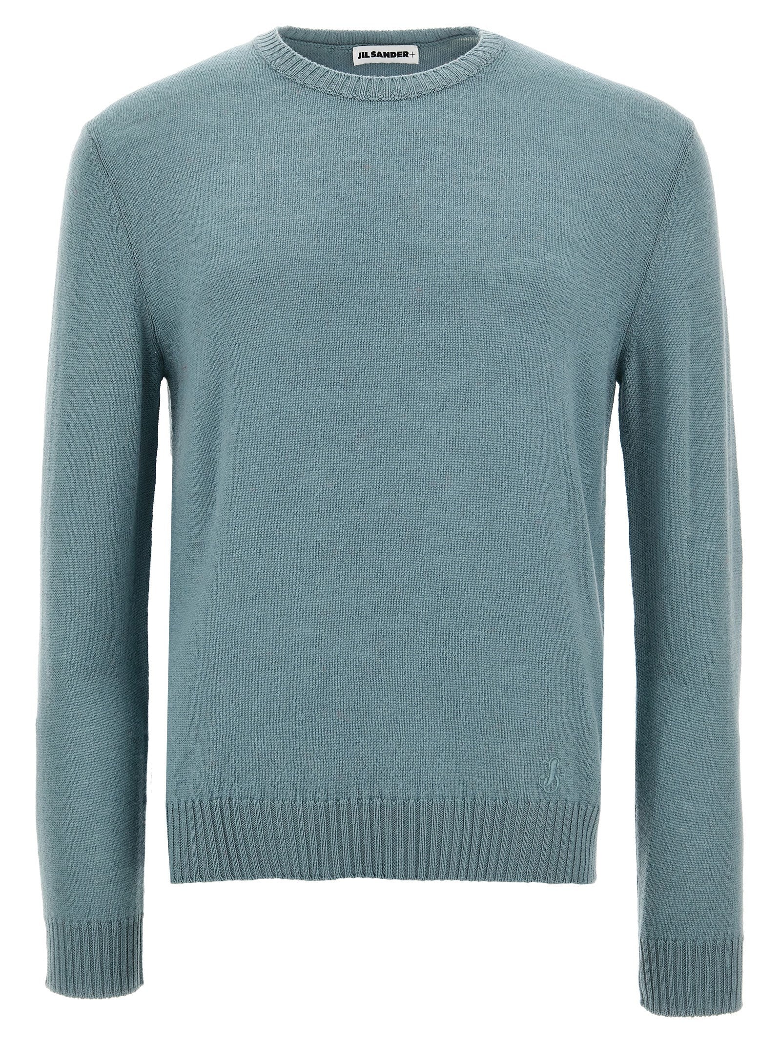 Jil Sander-Logo Embroidery Sweater Maglioni Celeste-Uomo