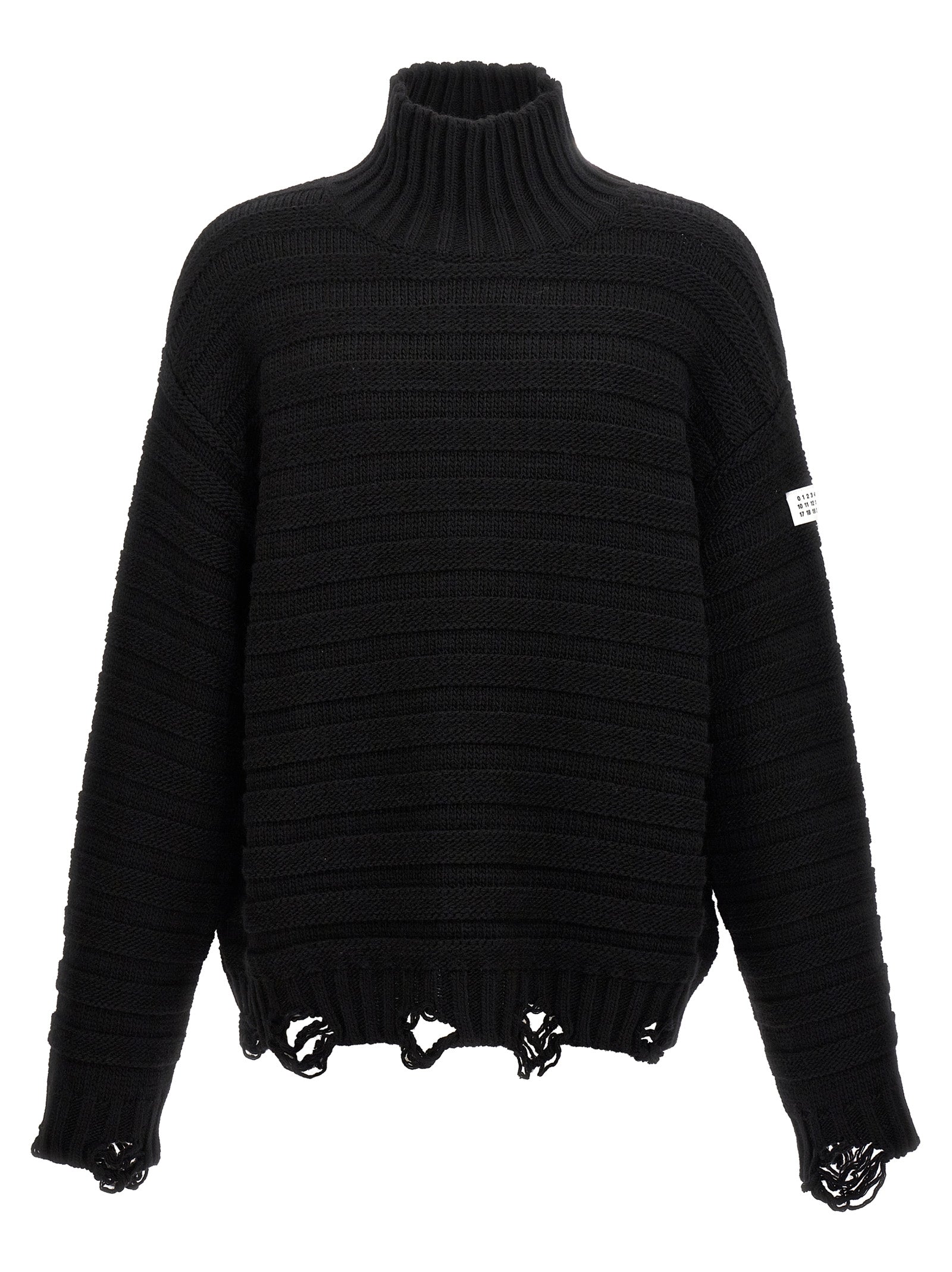 Mm6 Maison Margiela-Destroyed Ribbed Sweater Maglioni Nero-Uomo