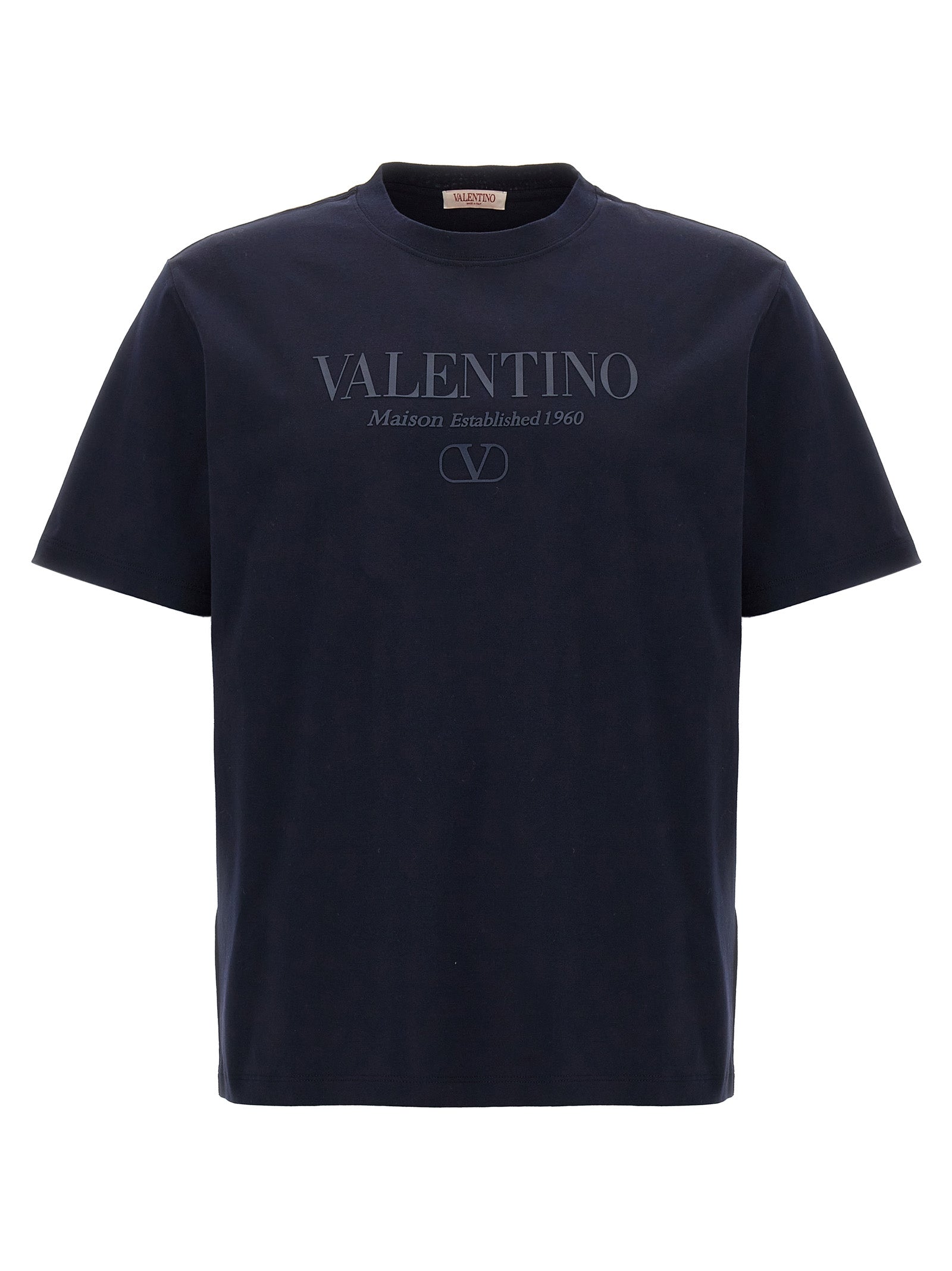 Valentino Garavani-Valentino Logo Print T Shirt Blu-Uomo