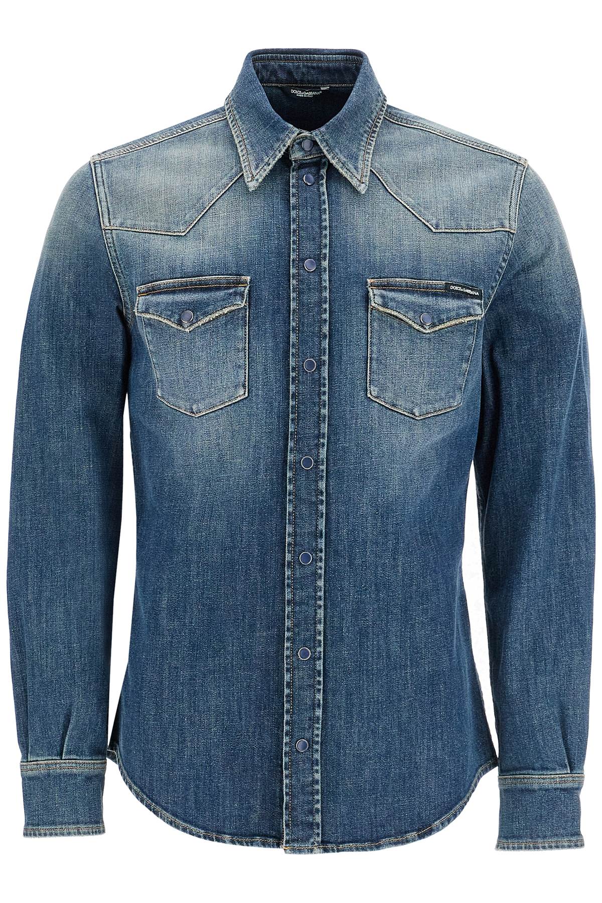 Dolce & Gabbana-Camicia In Denim Stretch-Uomo