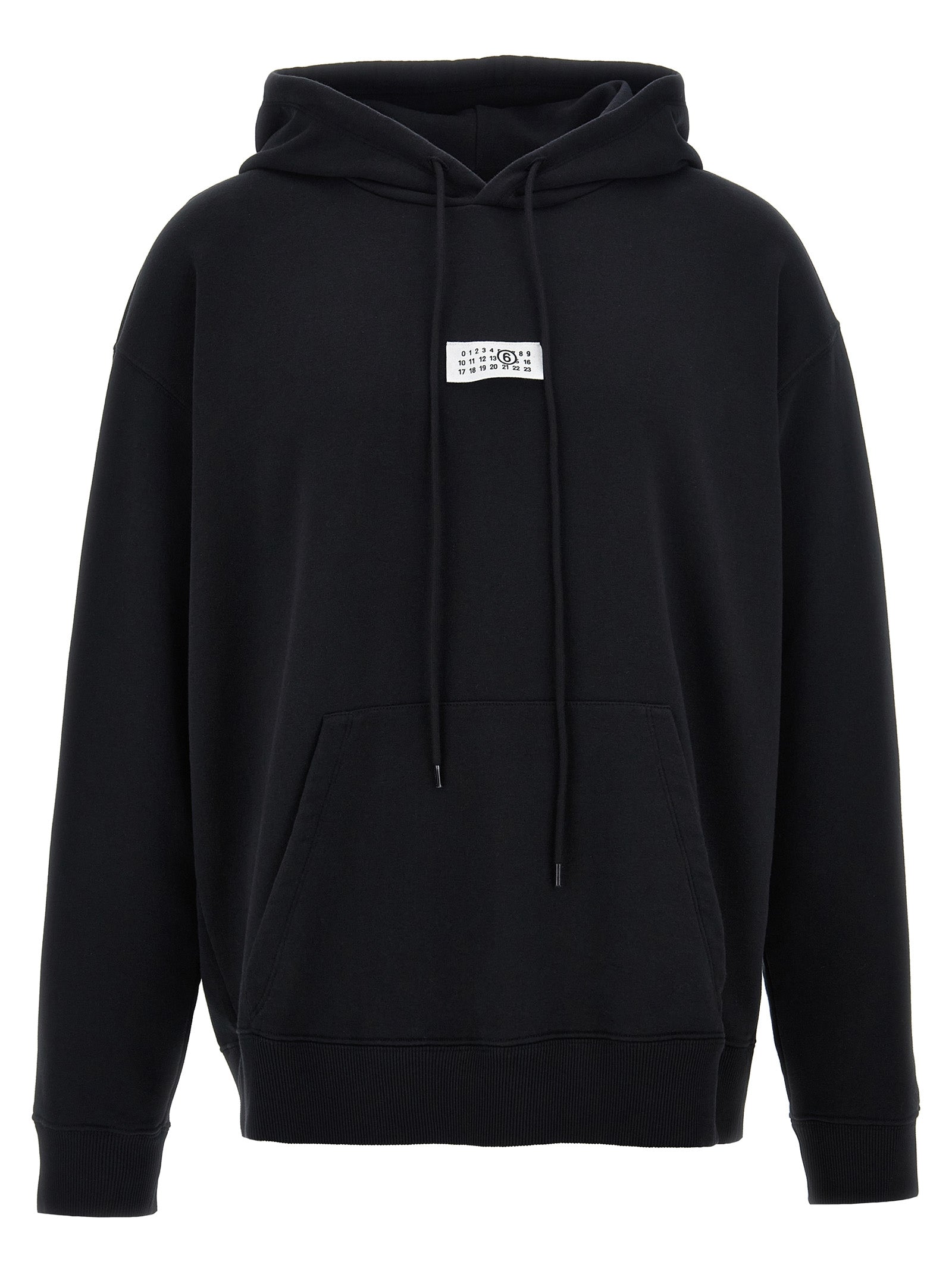 Mm6 Maison Margiela-Logo Label Hoodie Felpe Nero-Uomo