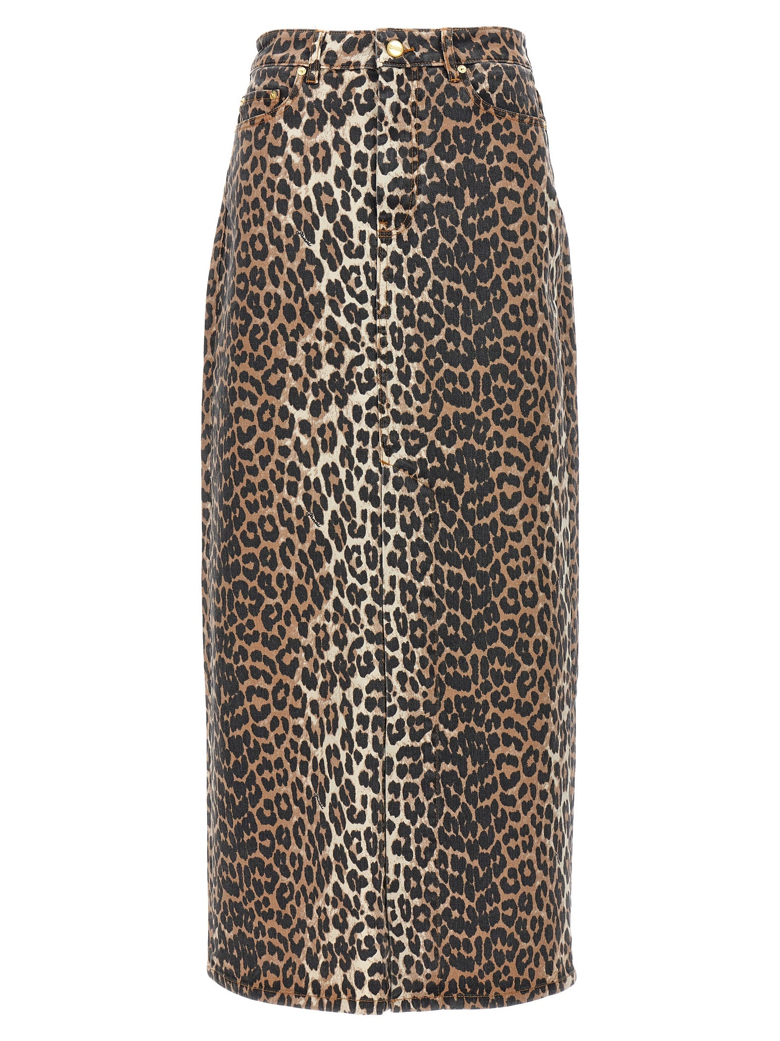 Ganni-Animal Print Long Skirt Gonne Marrone-Donna