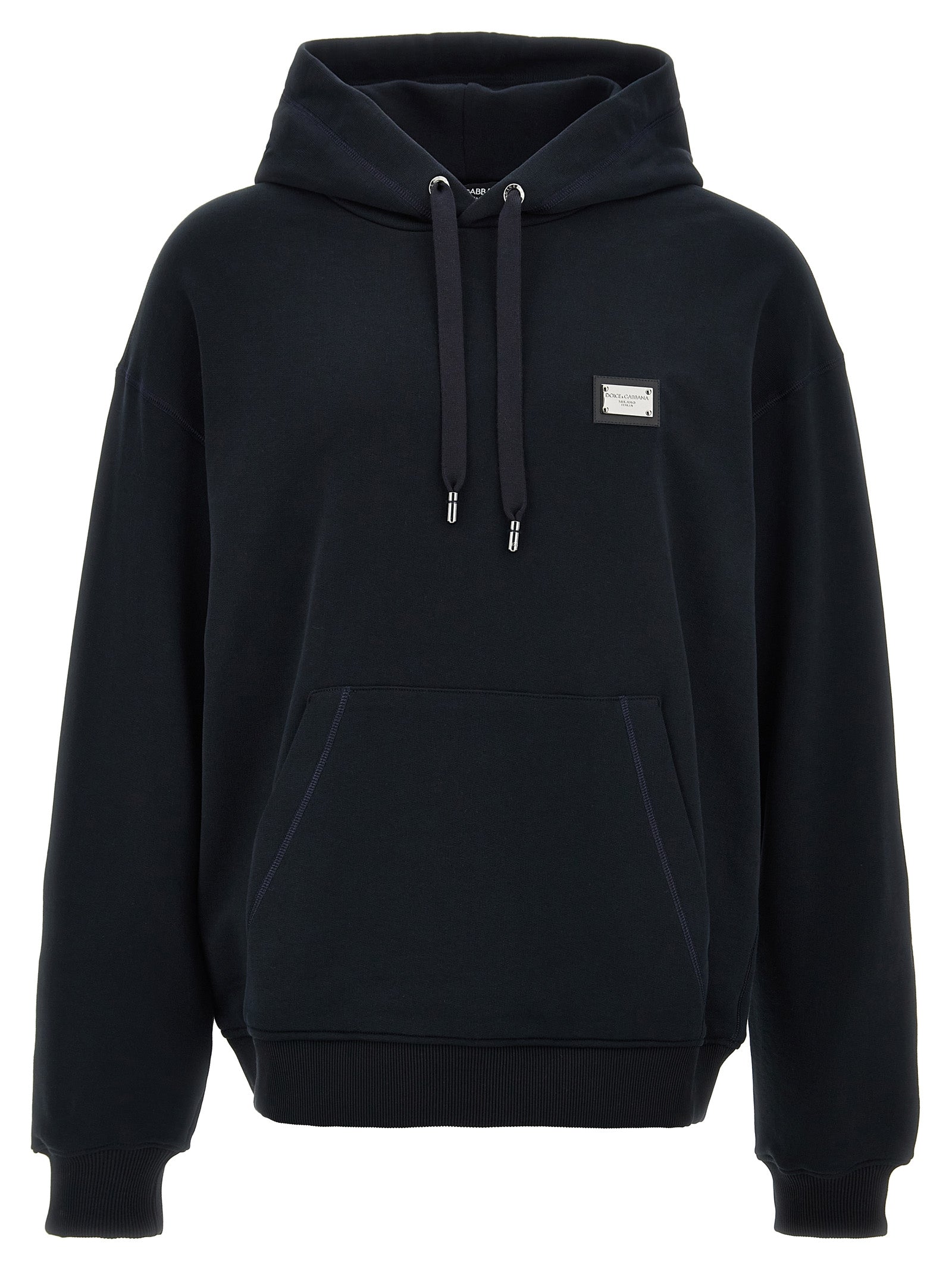 Dolce & Gabbana-Logo Plaque Hoodie Felpe Blu-Uomo