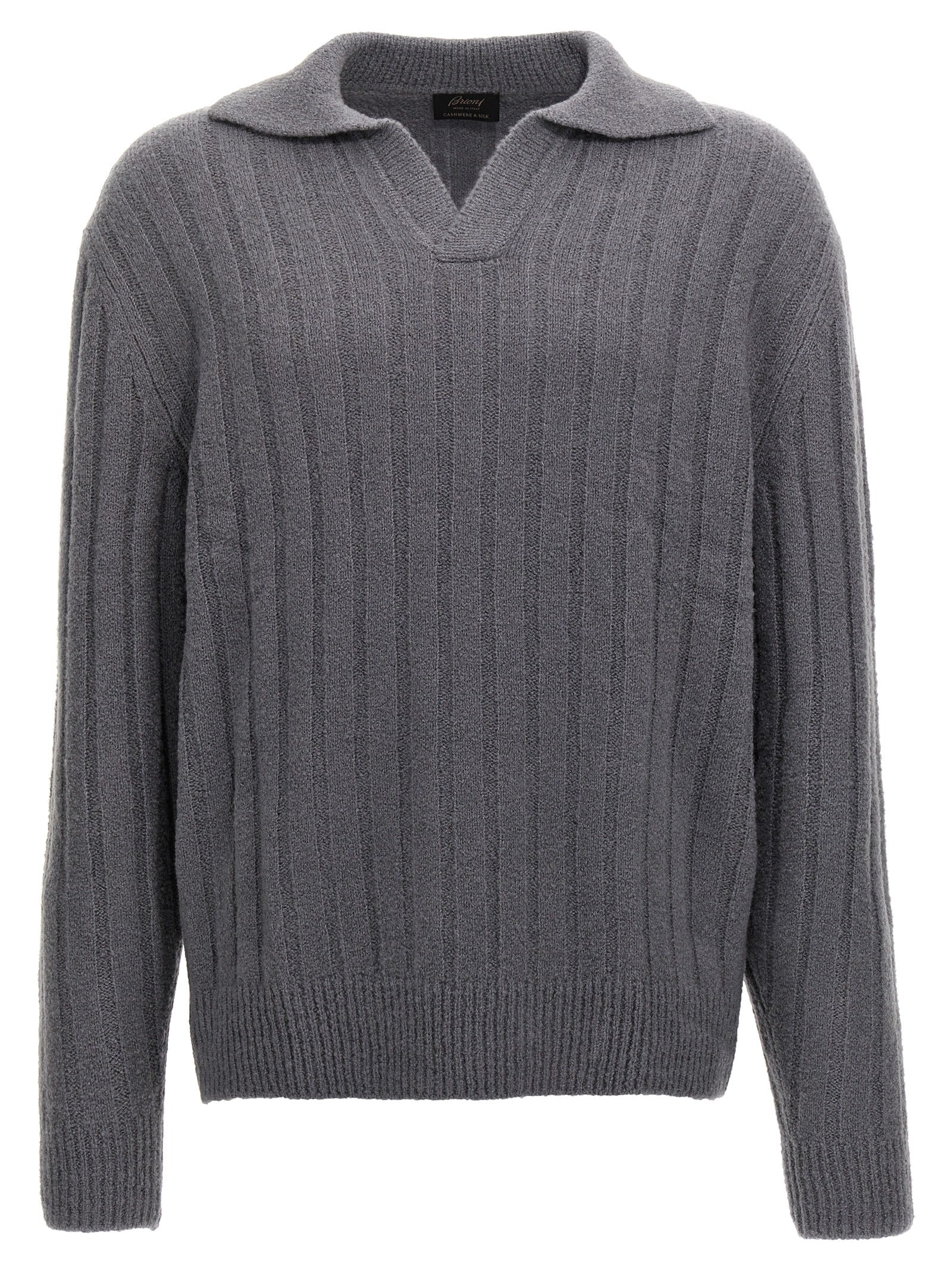 Brioni-Polo Sweater Maglioni Grigio-Uomo