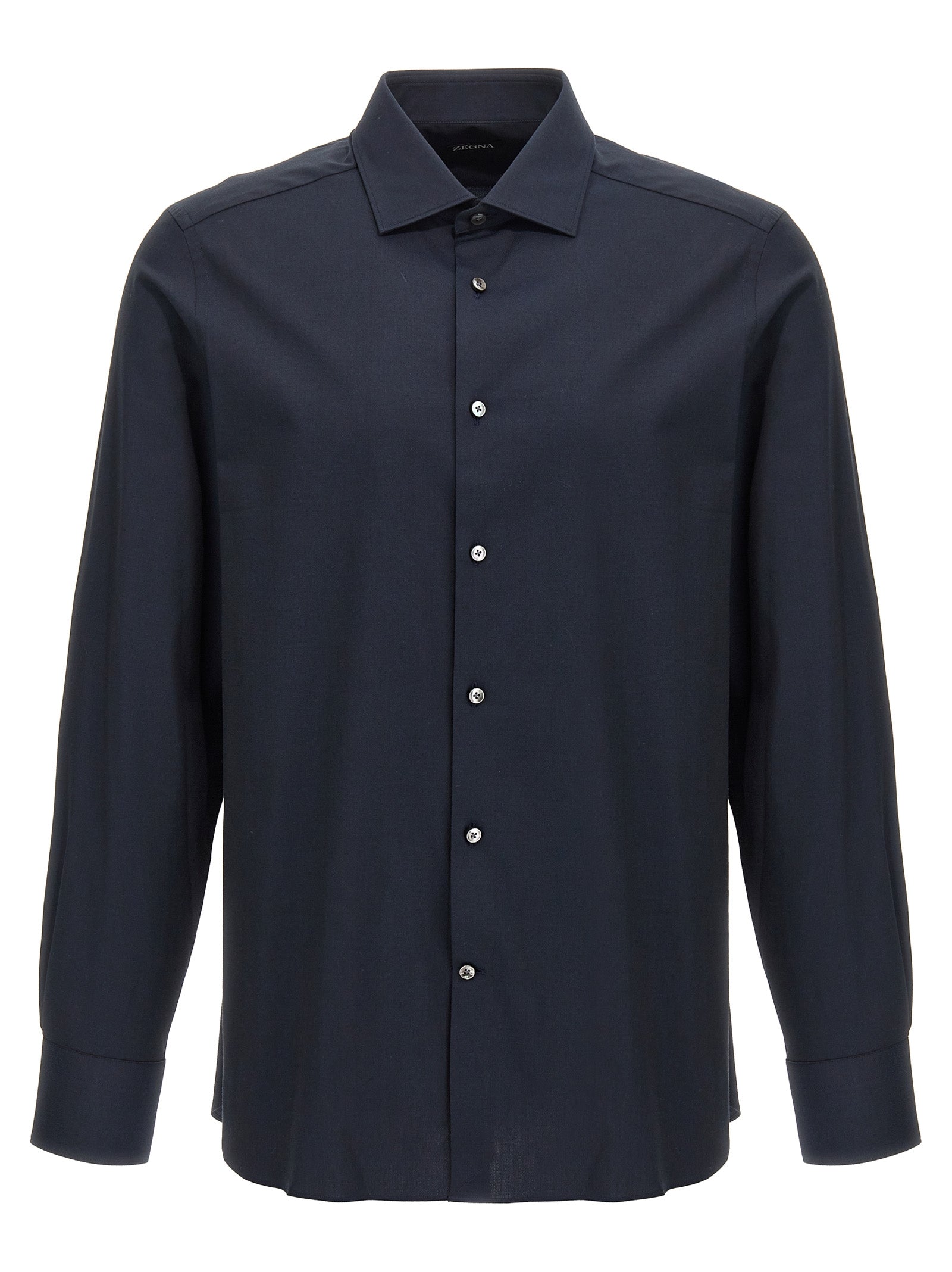 Zegna-Poplin Shirt Camicie Blu-Uomo