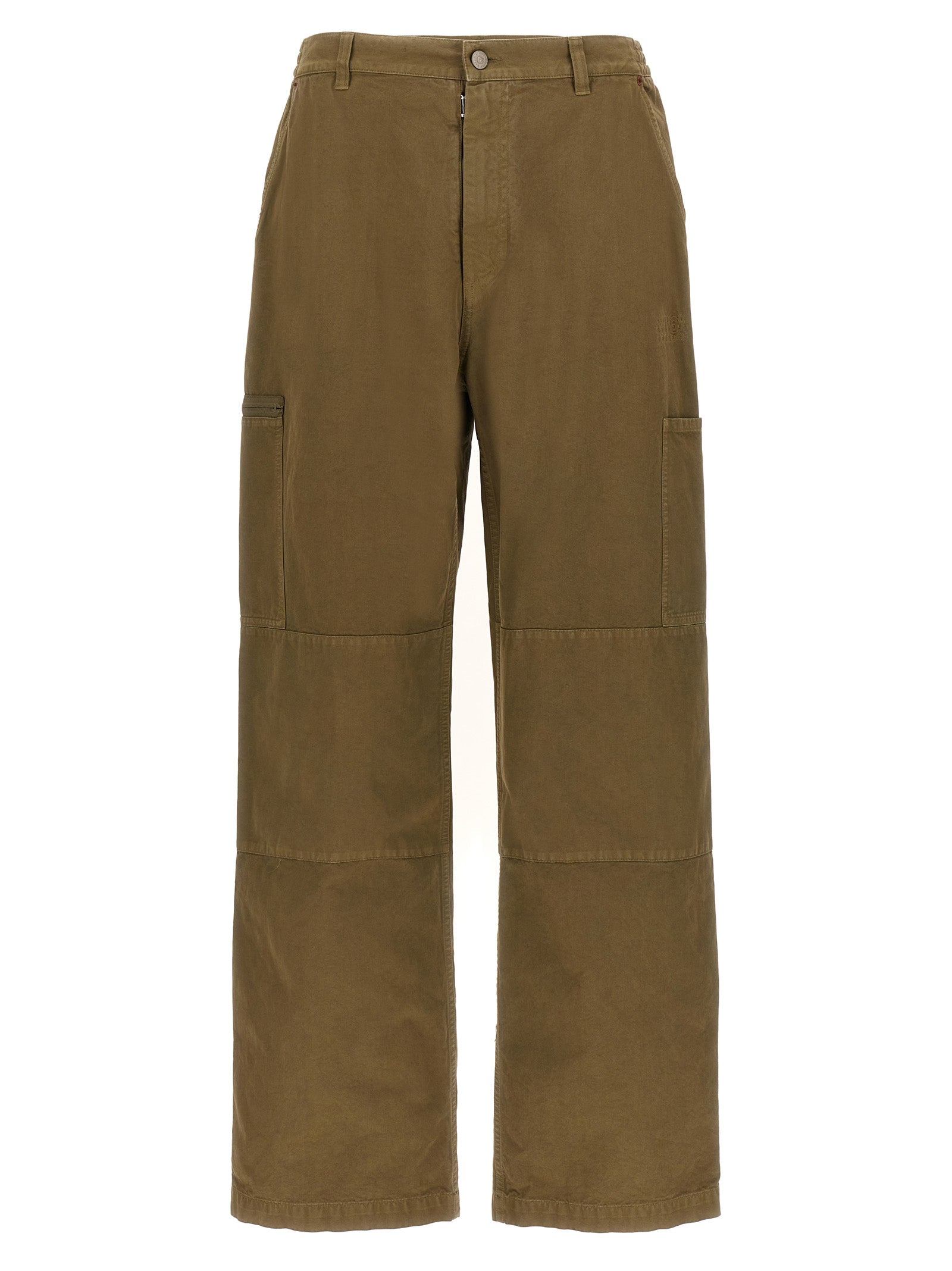 Mm6 Maison Margiela-Logo Embroidery Pantaloni Verde-Uomo