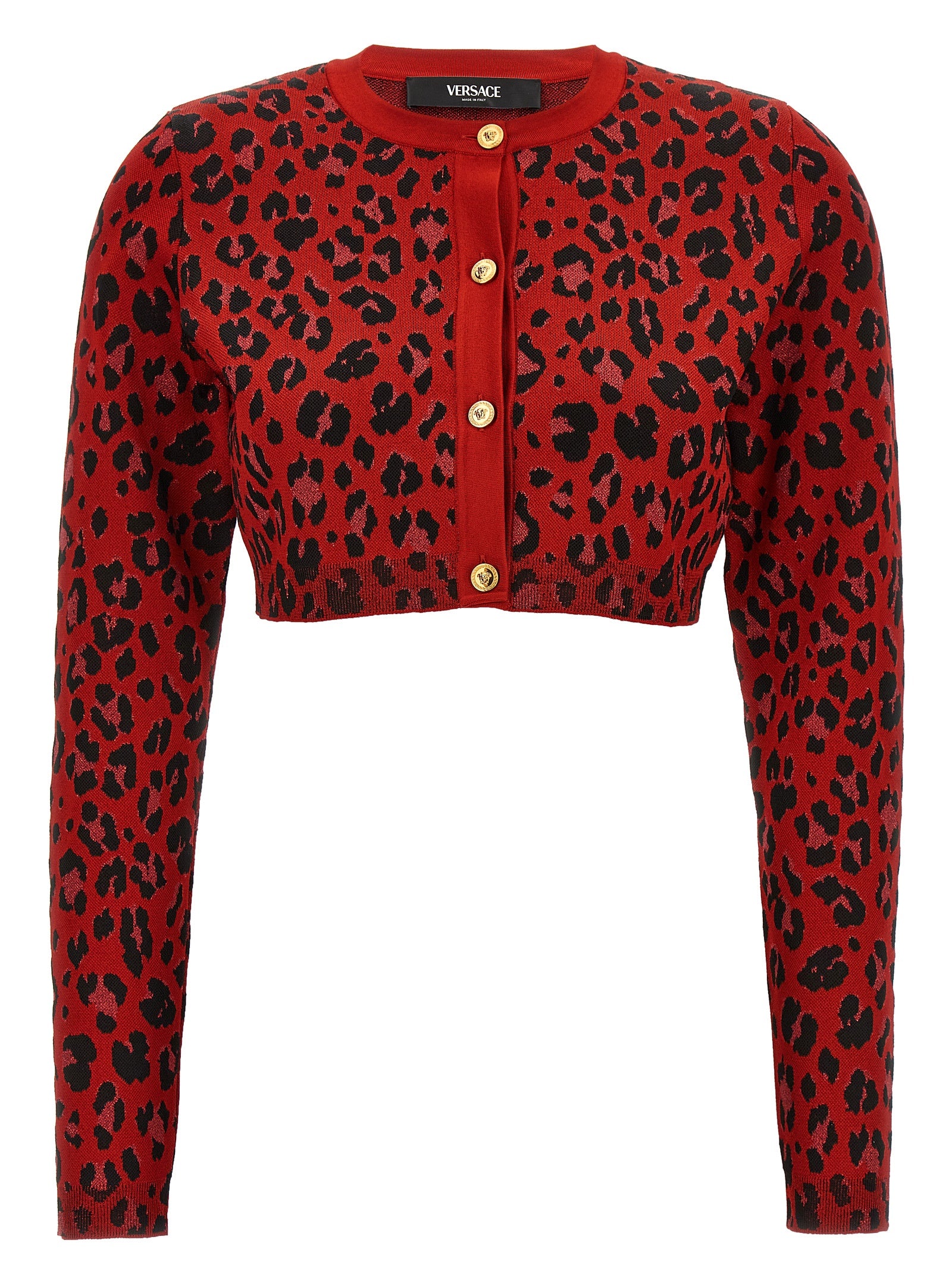 Versace-Animal Print Cropped Cardigan Maglioni Rosso-Donna