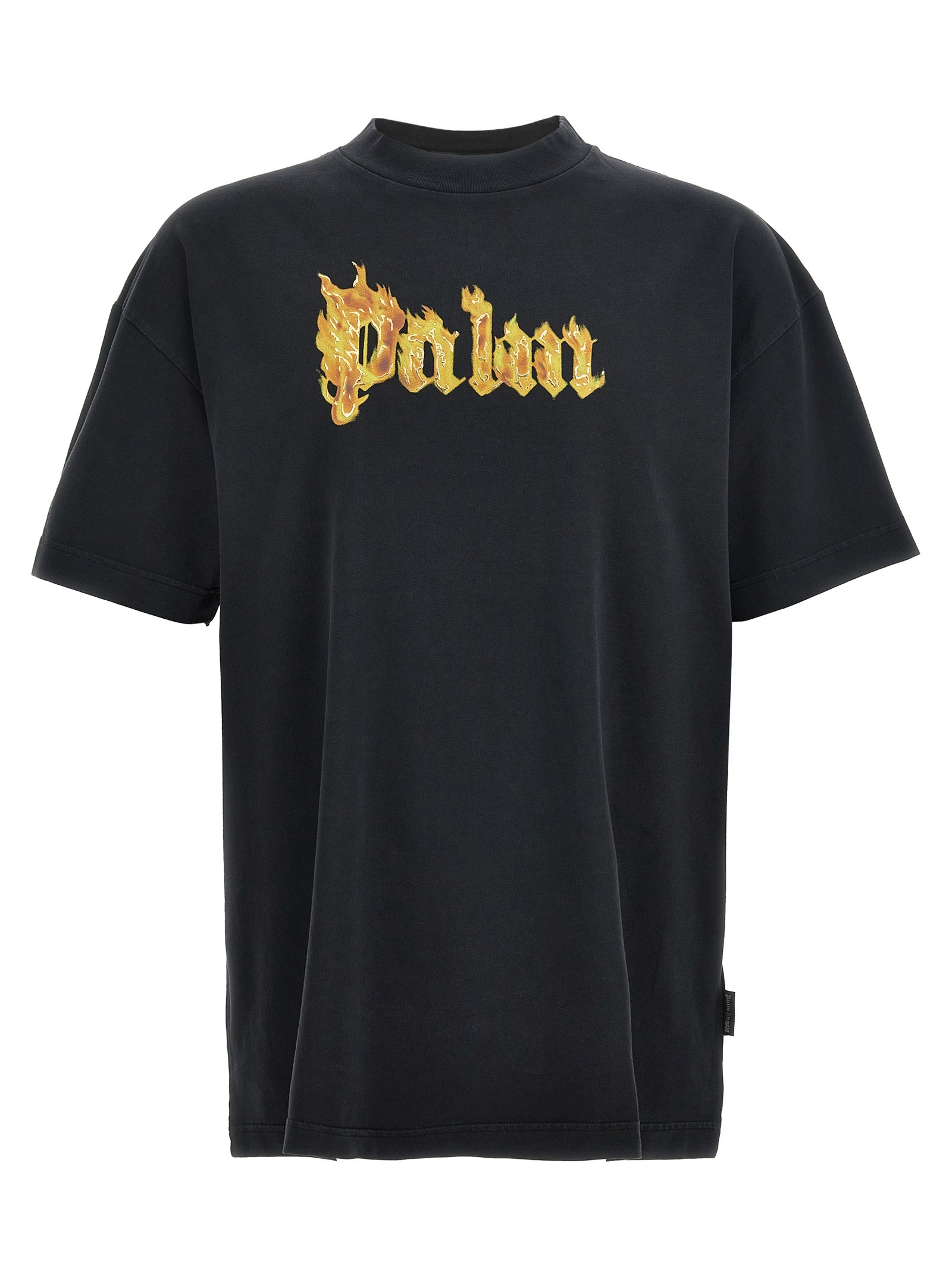 Palm Angels-Burning Logo T Shirt Nero-Uomo