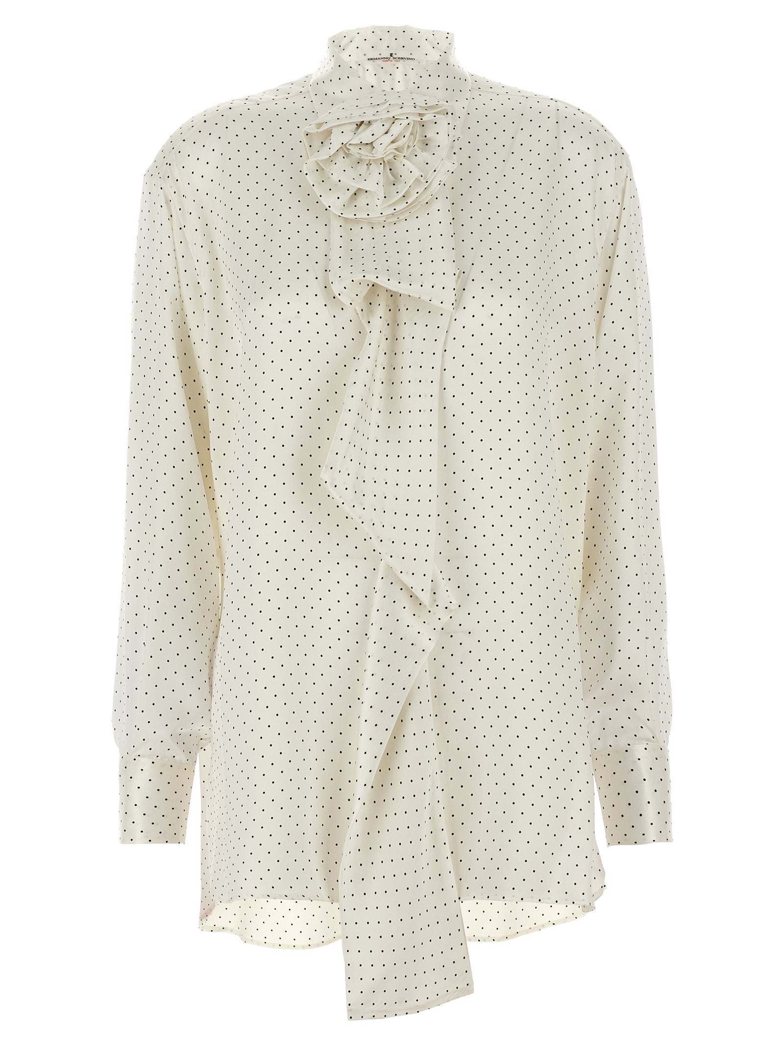 Ermanno Scervino-Polka Dot Shirt Flower Brooch Camicie Bianco/Nero-Donna