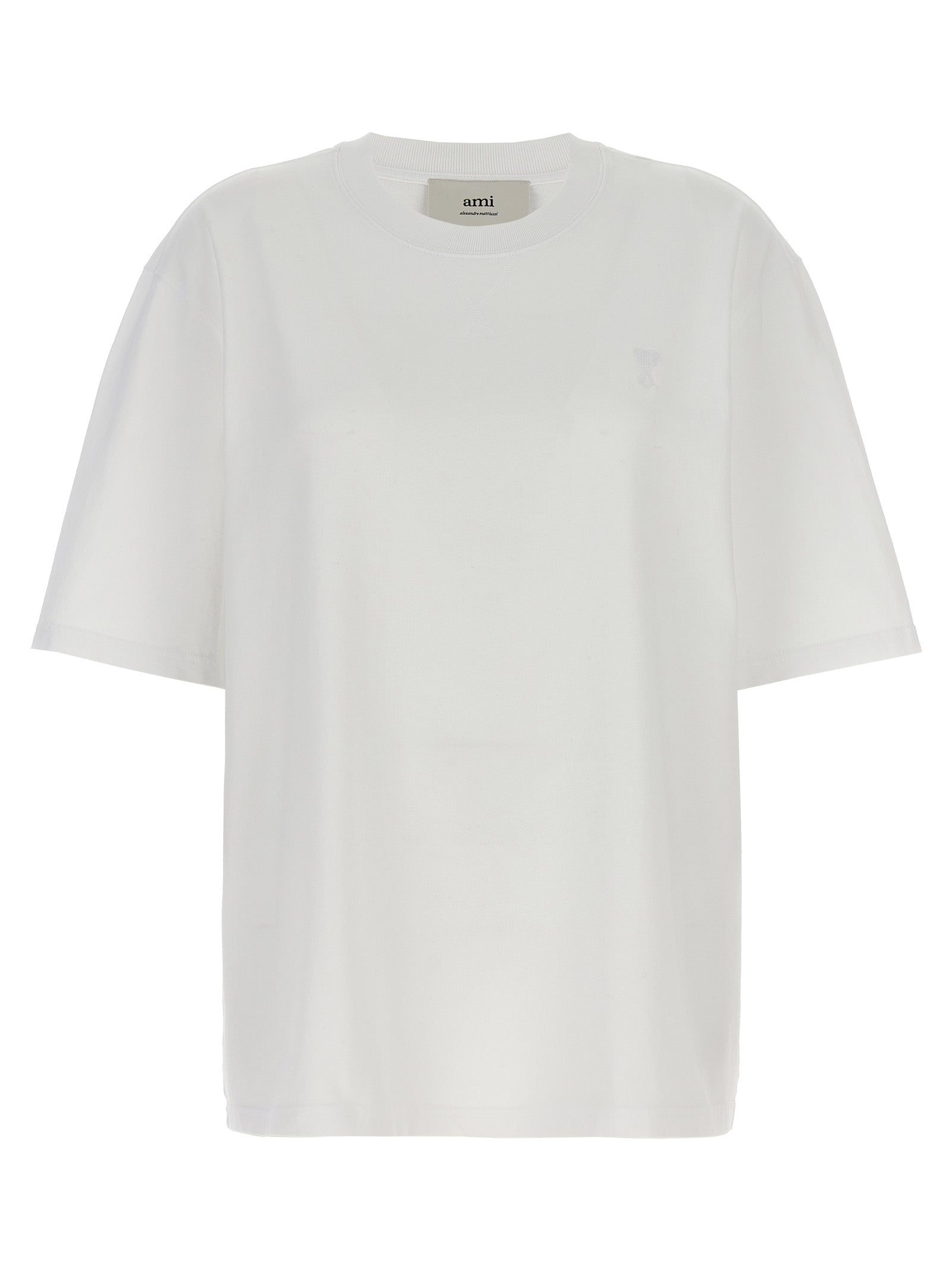 Ami Paris-Ami De Coeur T Shirt Bianco-Donna