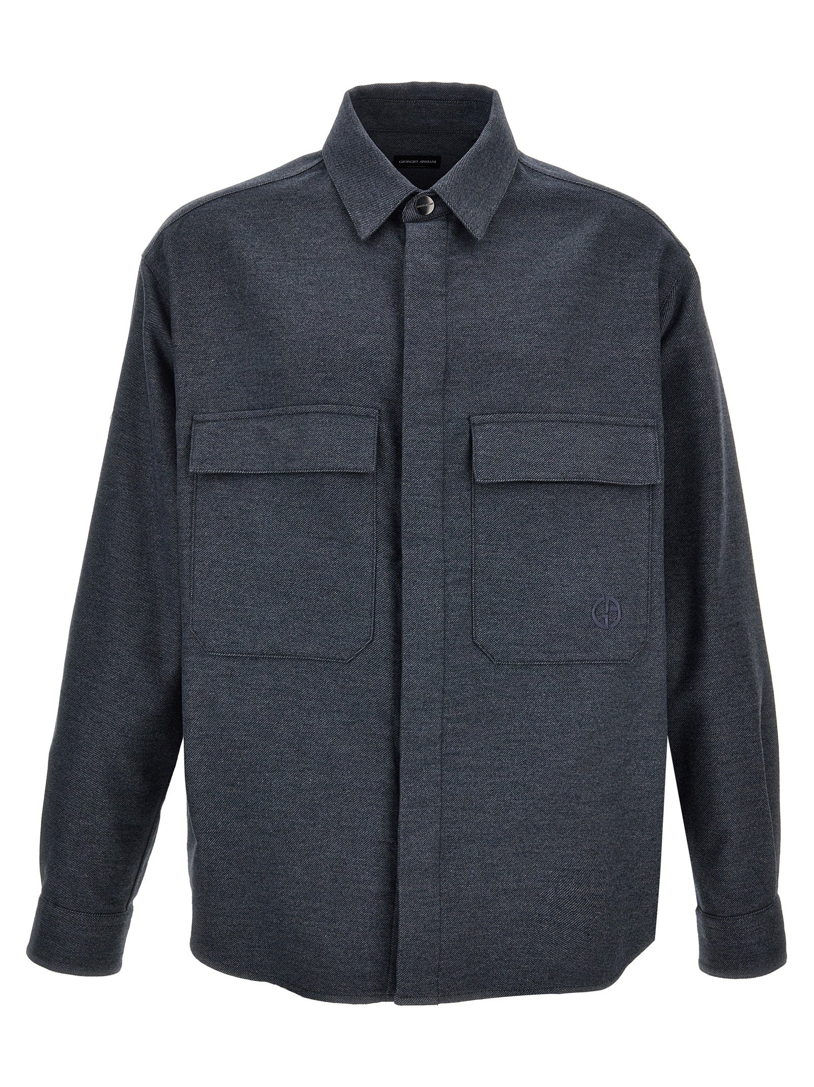 Giorgio Armani-Flannel Overshirt Giacche Blu-Uomo