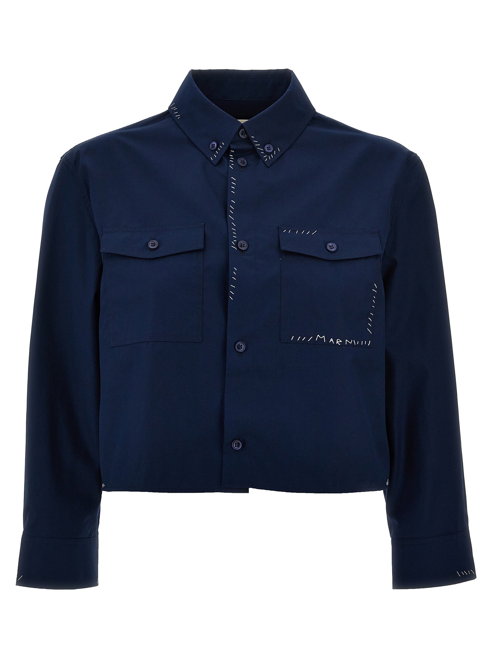 Marni-Logo Embroidery Stitching Shirt Camicie Blu-Donna