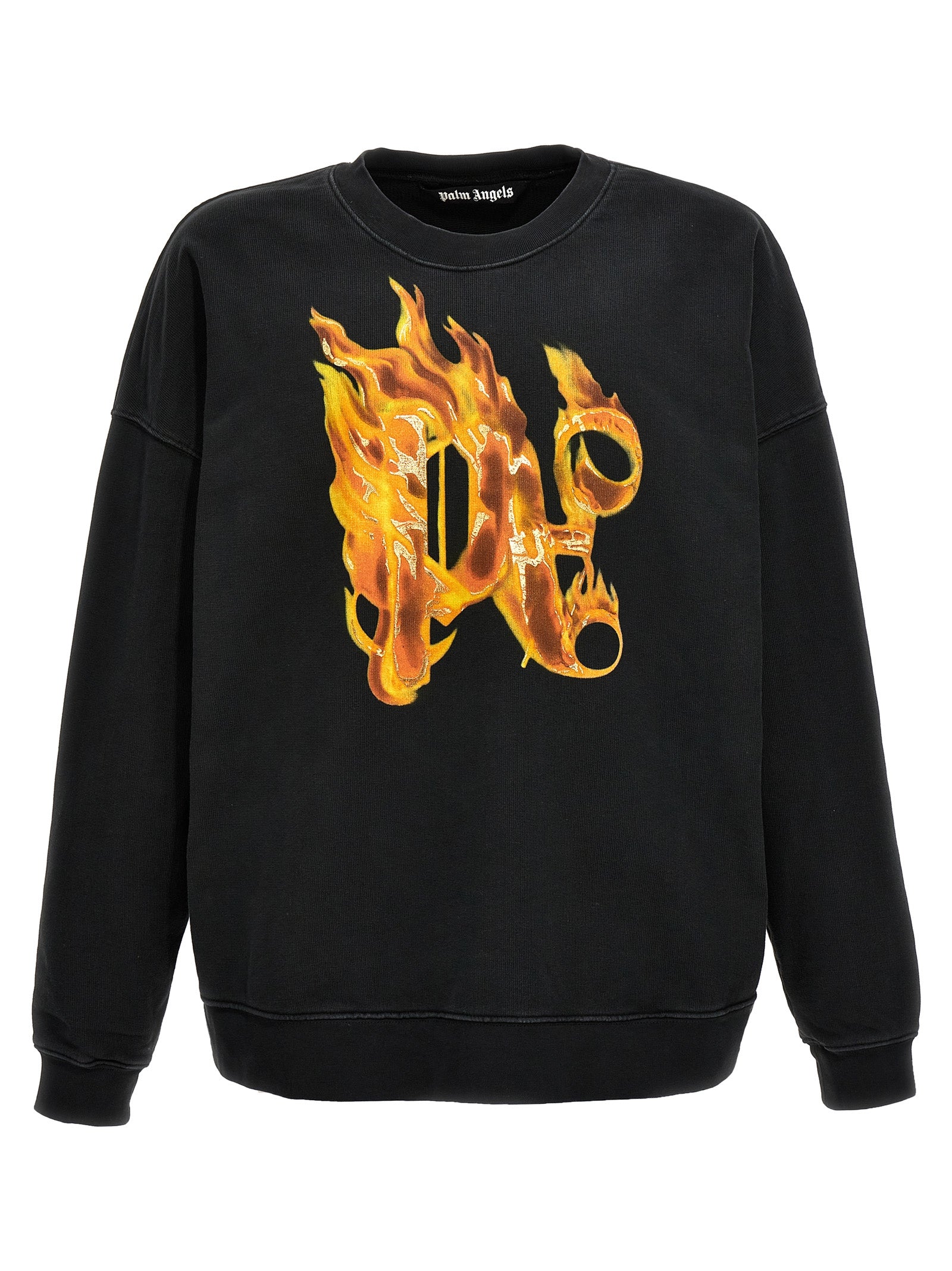 Palm Angels-Burning Monogram Felpe Nero-Uomo