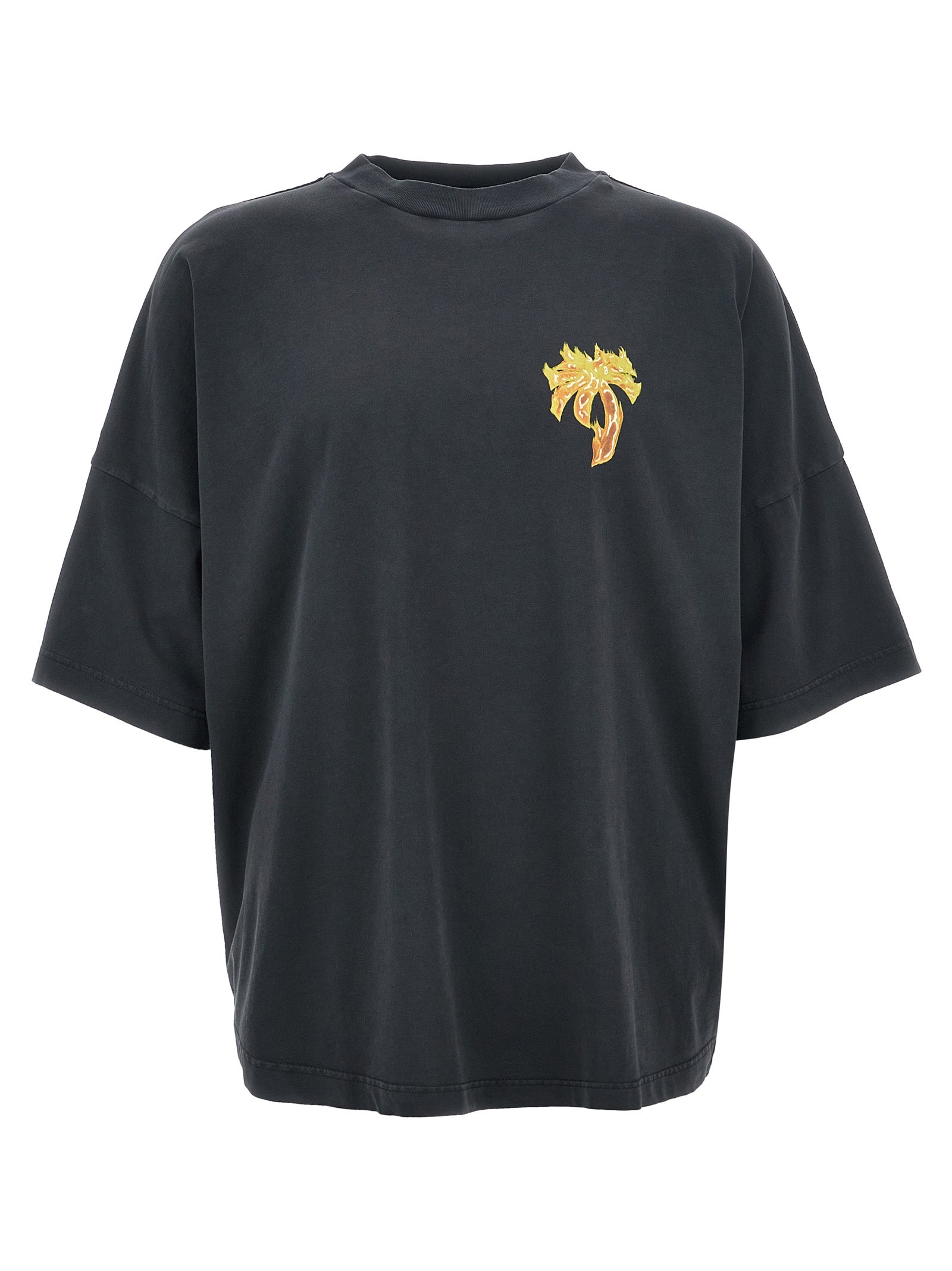 Palm Angels-Burning Palm T Shirt Nero-Uomo