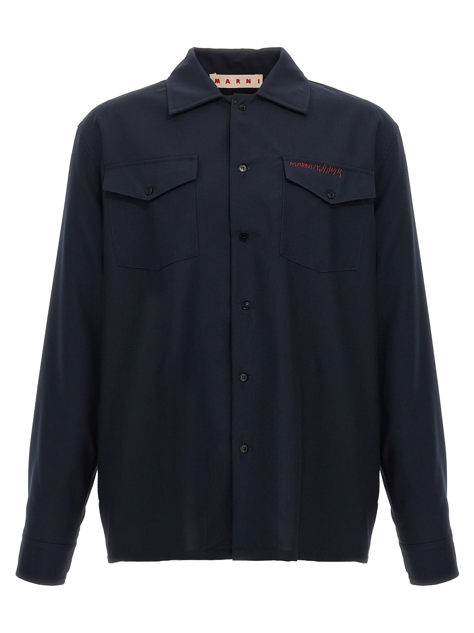 Marni-Logo Embroidery Shirt Camicie Blu-Uomo