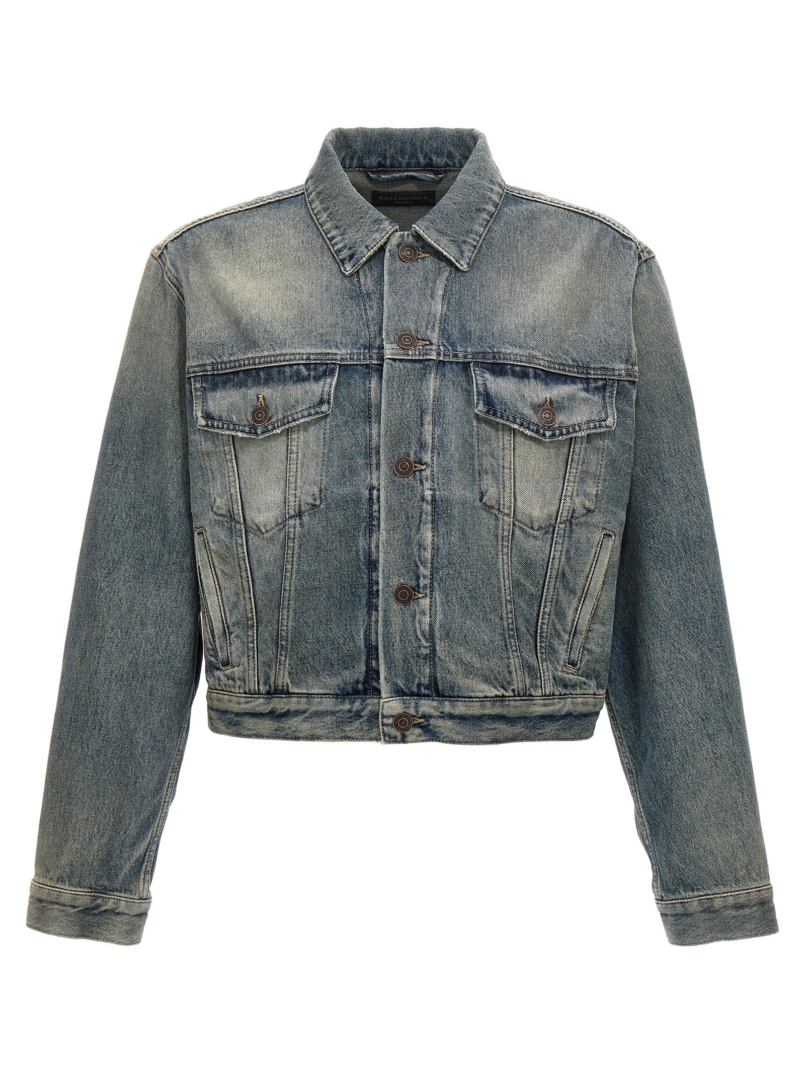 Balenciaga-Rhinestone Logo Denim Jacket Giacche Blu-Donna