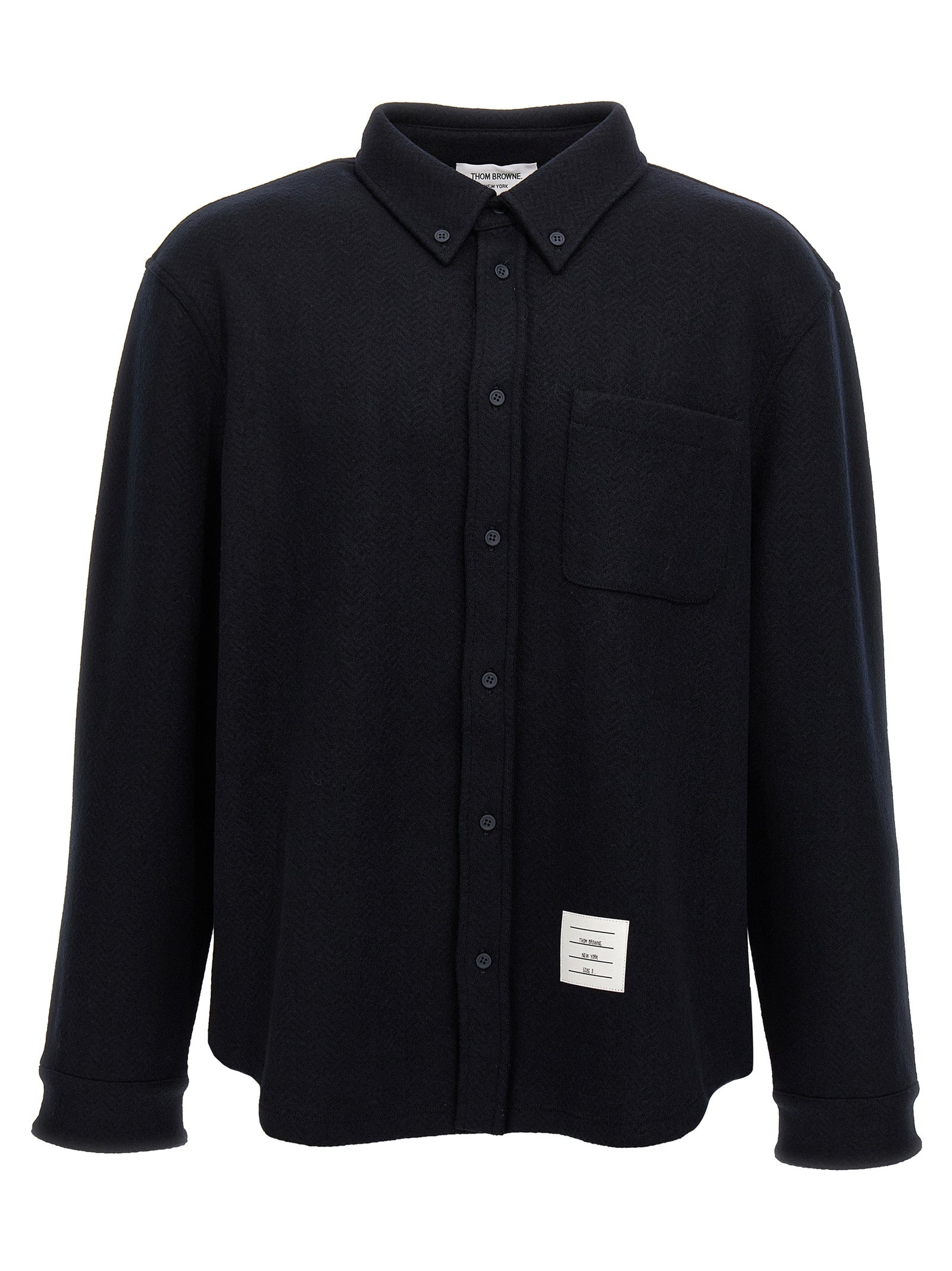 Thom Browne-Herringbone Shirt Camicie Blu-Uomo