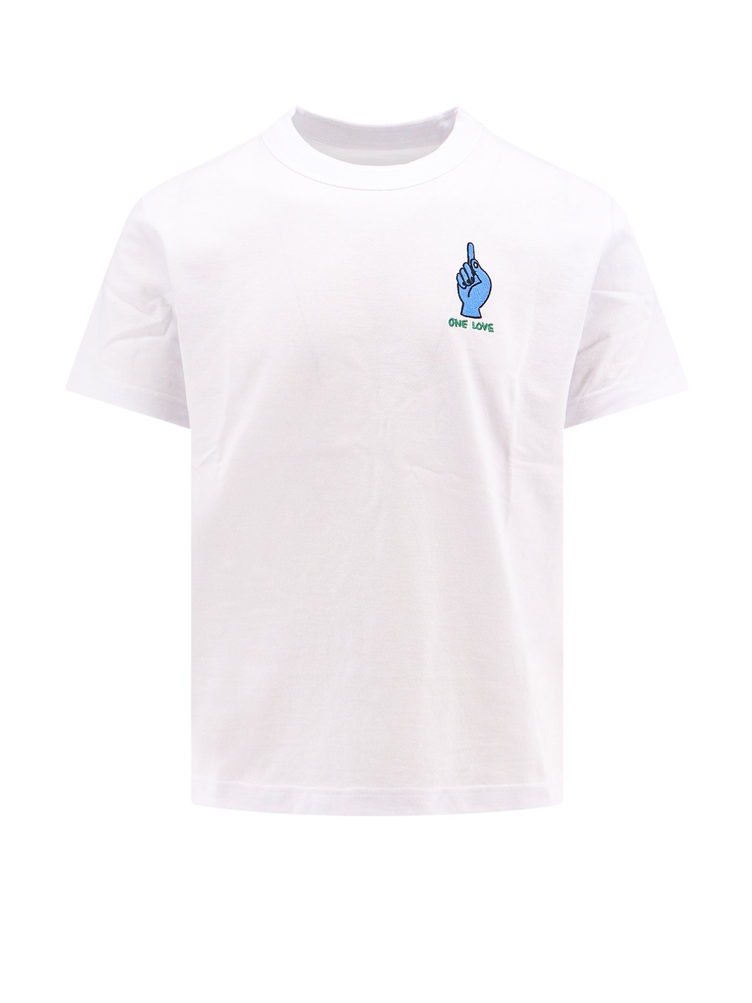 Sacai-T-shirt in cotone con ricamo 'One Love' frontale-Uomo