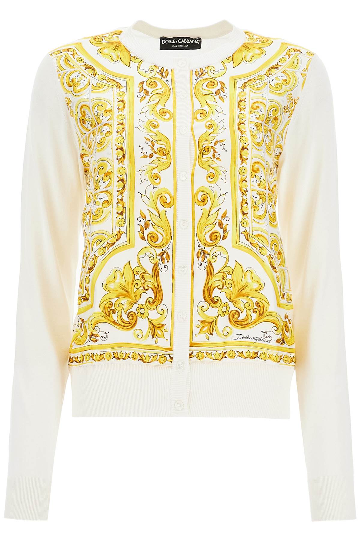 Dolce & Gabbana-Cardigan In Seta Stampa Maiolica-Donna