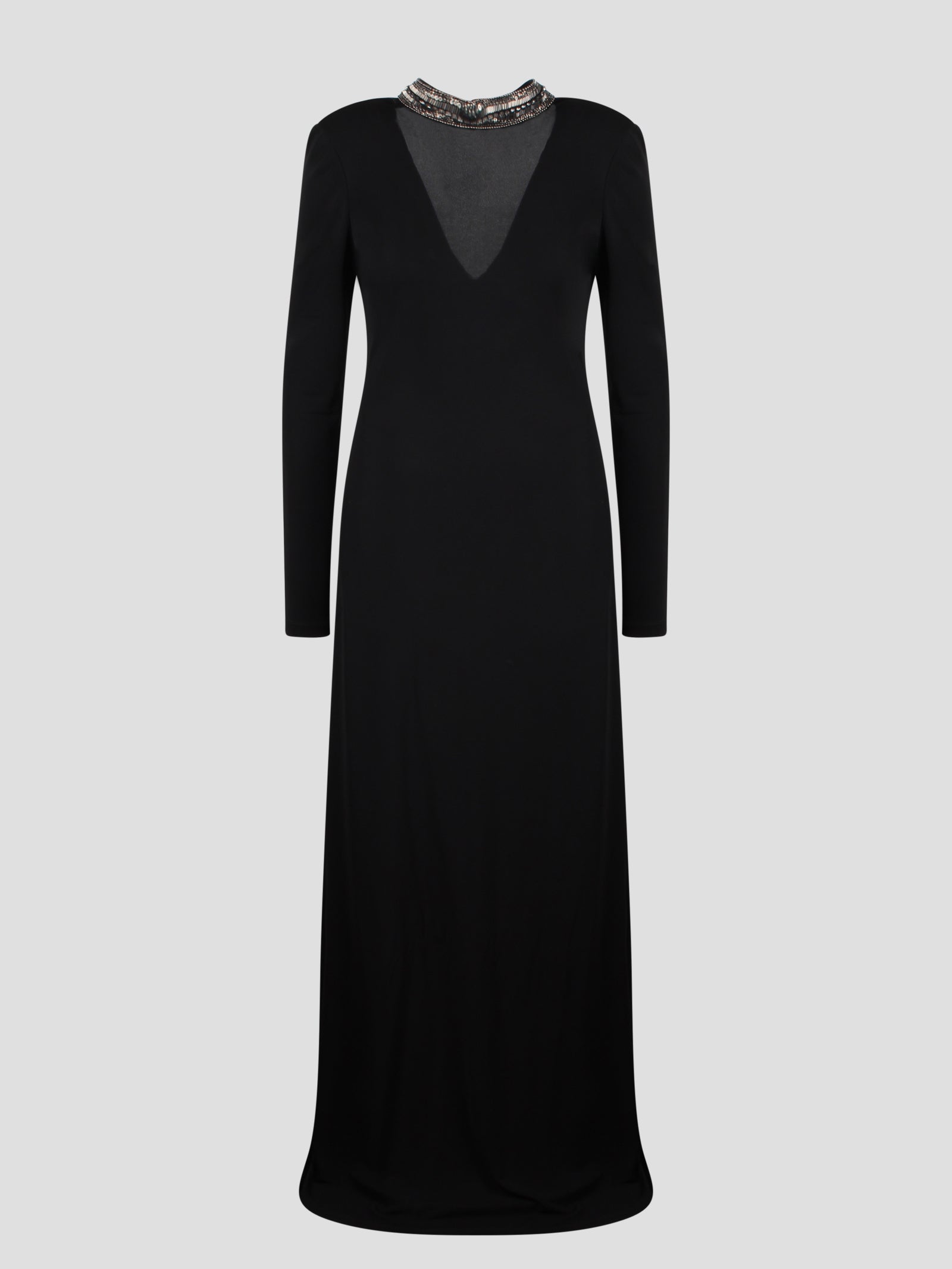 Alberta Ferretti-Embroidered collar jersey long dress-Donna