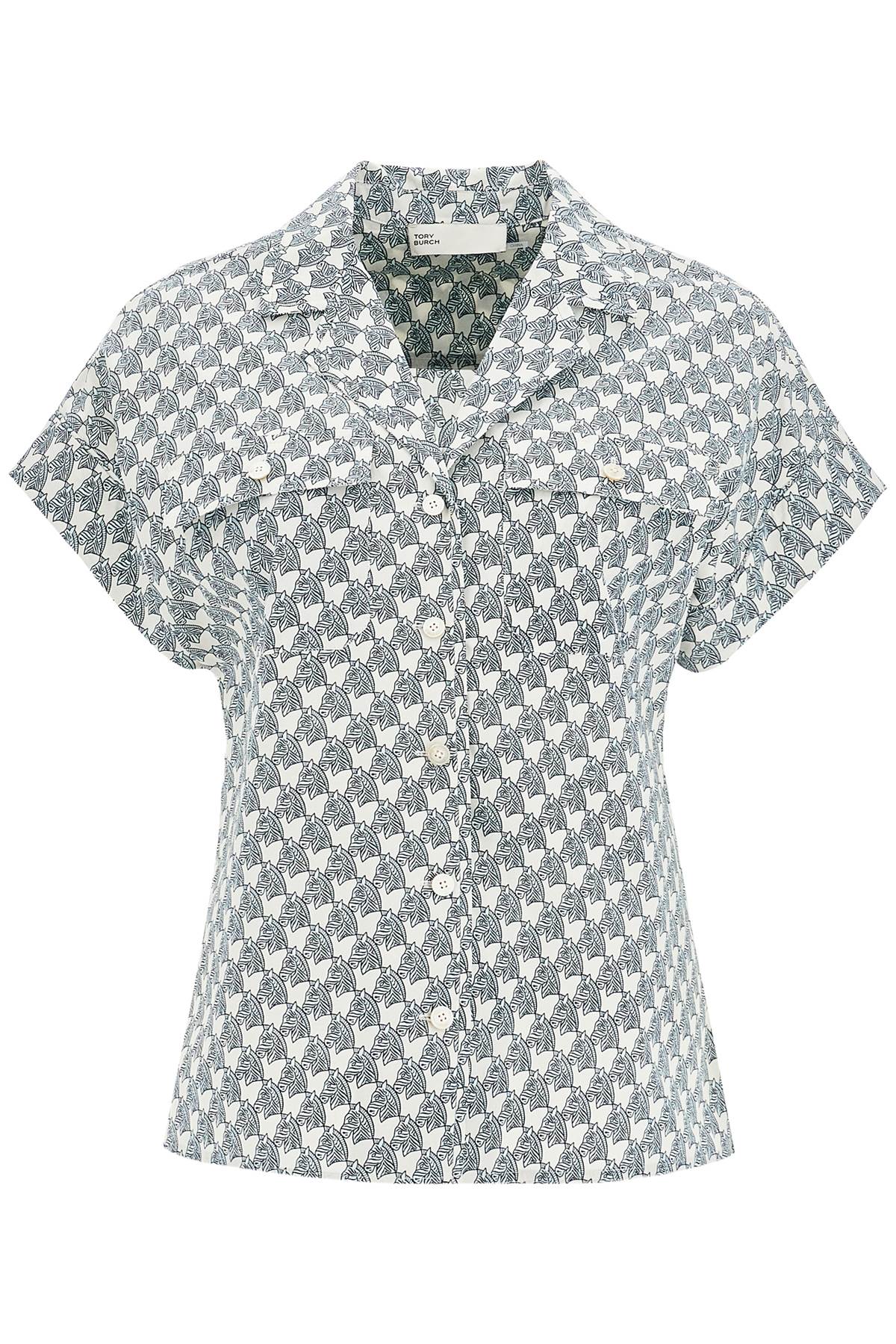 Tory Burch-Camicia Camp In Popeline Stampato-Donna