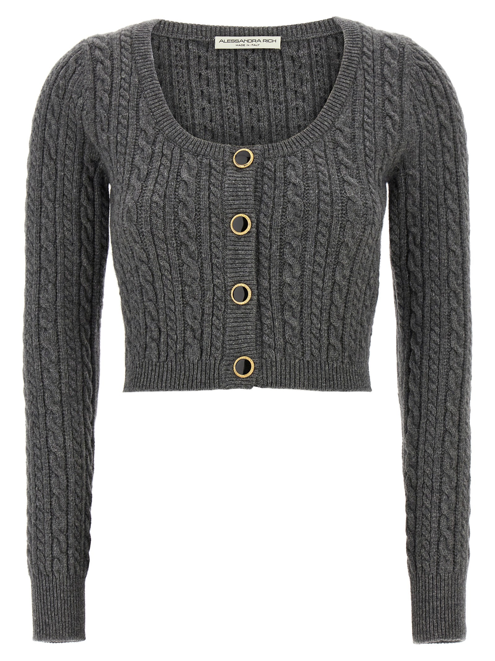 Alessandra Rich-Cropped Wool Cardigan Maglioni Grigio-Donna