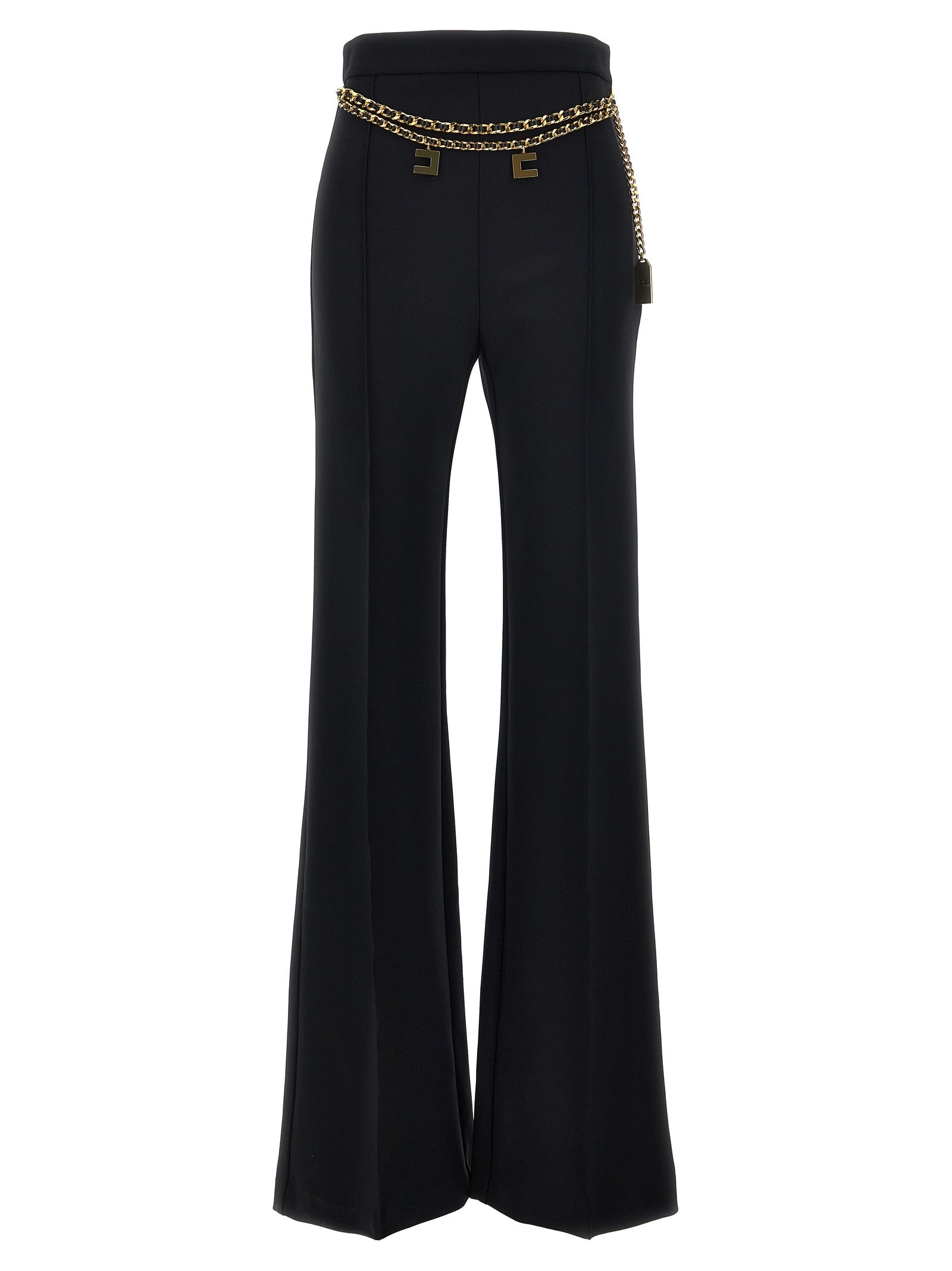 Elisabetta Franchi-Logo Charms Belted Pantaloni Nero-Donna